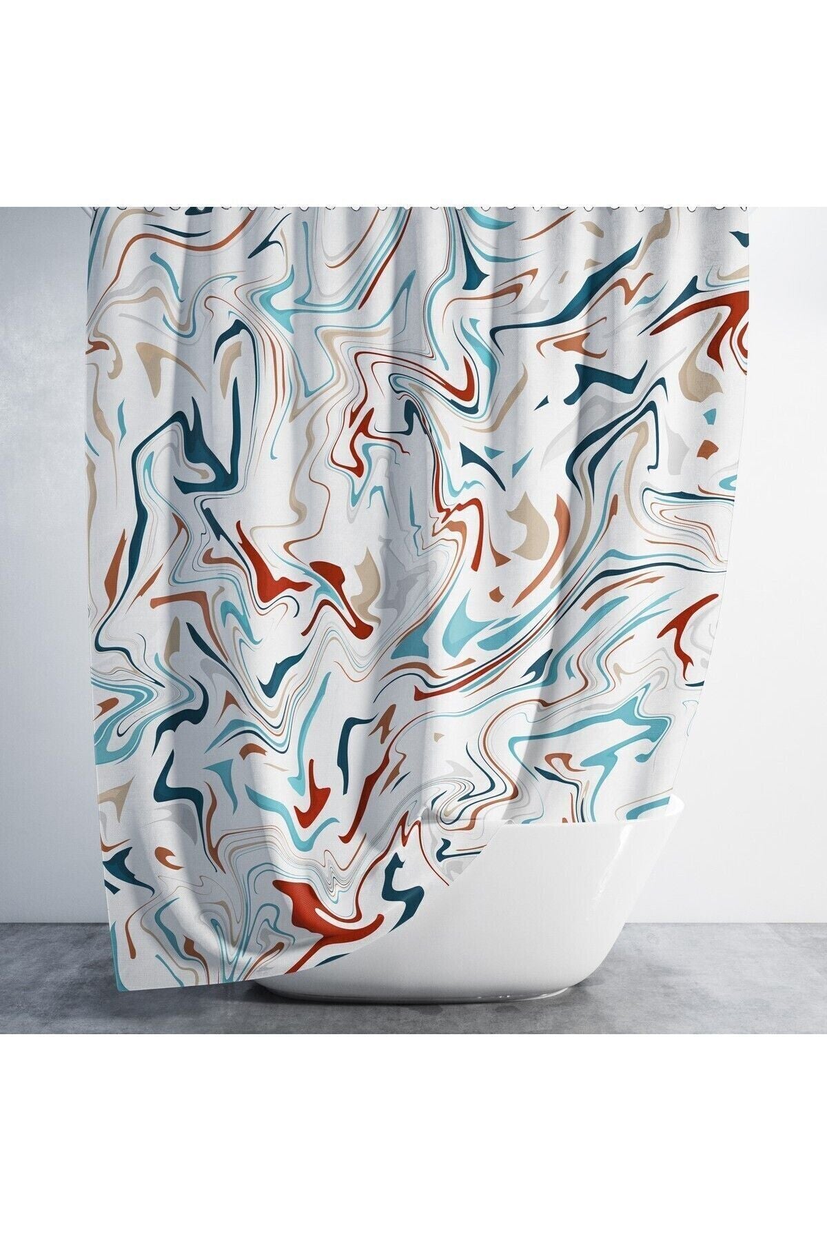 Tropikhome 180 x 200 Çok Renkli Mermer Desenli Banyo Perdesi — Çok Renkli