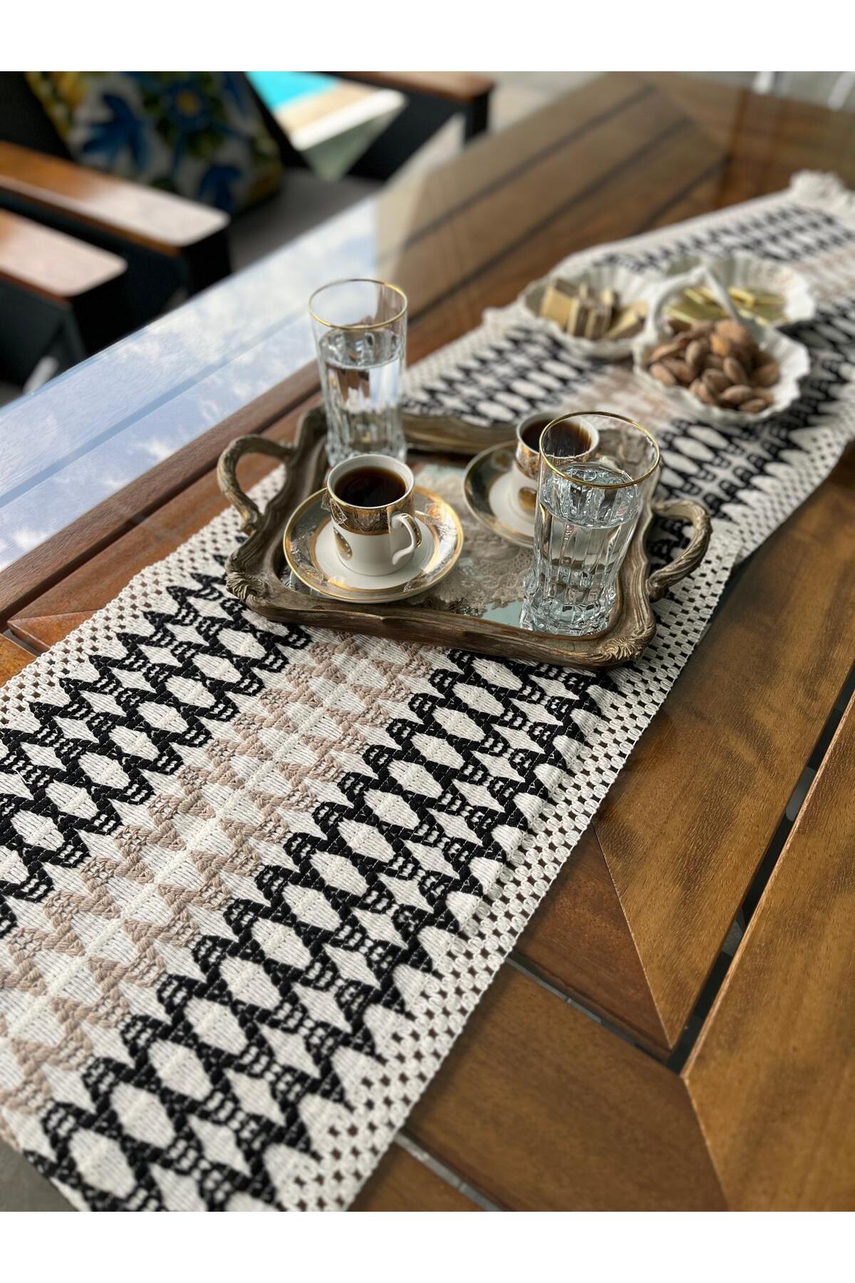 Tropikhome Örme Zigzag Desenli Siyah - Kahve 35 x 145 cm Runner — Siyah - Kahve