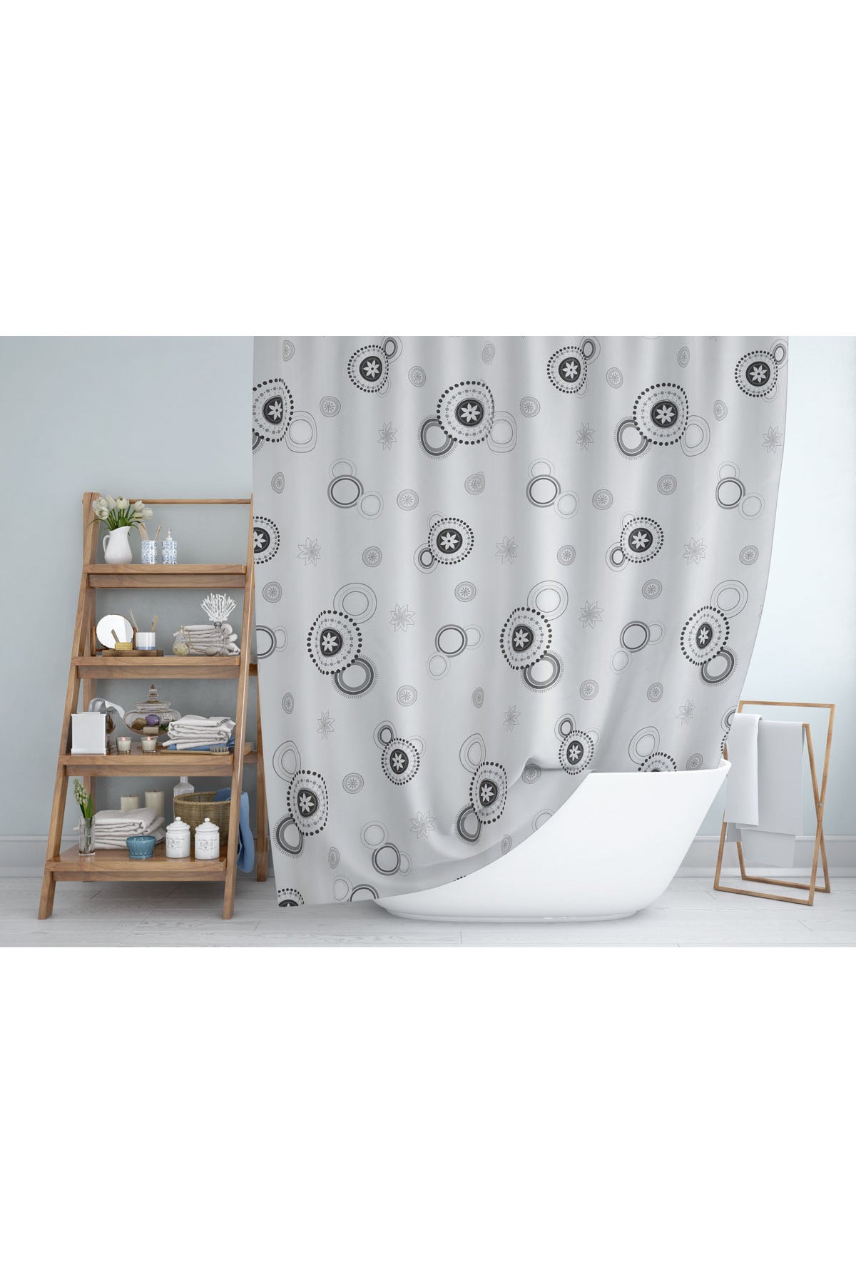 Tropikhome 180 x 200 Gri Geometrik Desenli Banyo Perdesi — Gri