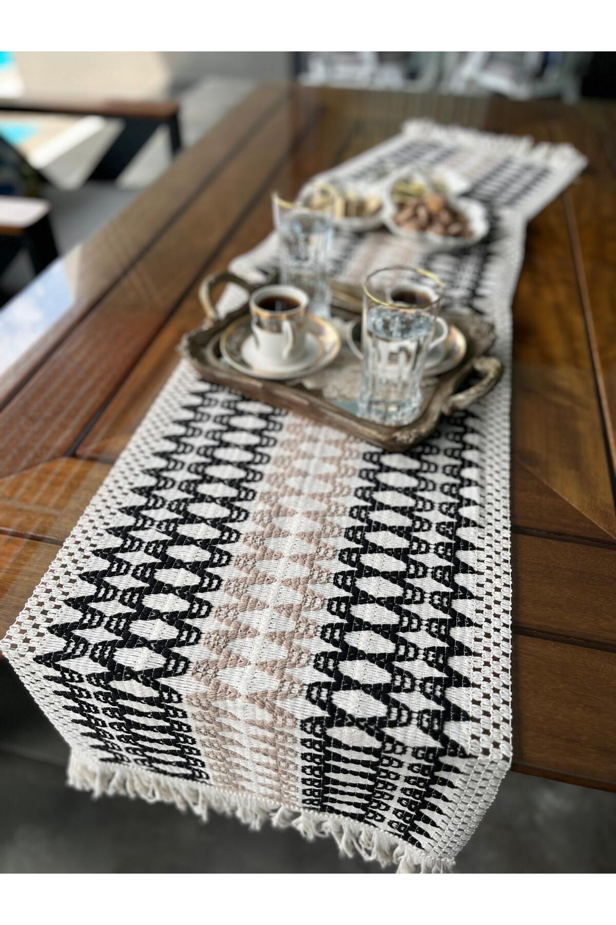 Tropikhome Örme Zigzag Desenli Siyah - Kahve 35 x 145 cm Runner — Siyah - Kahve