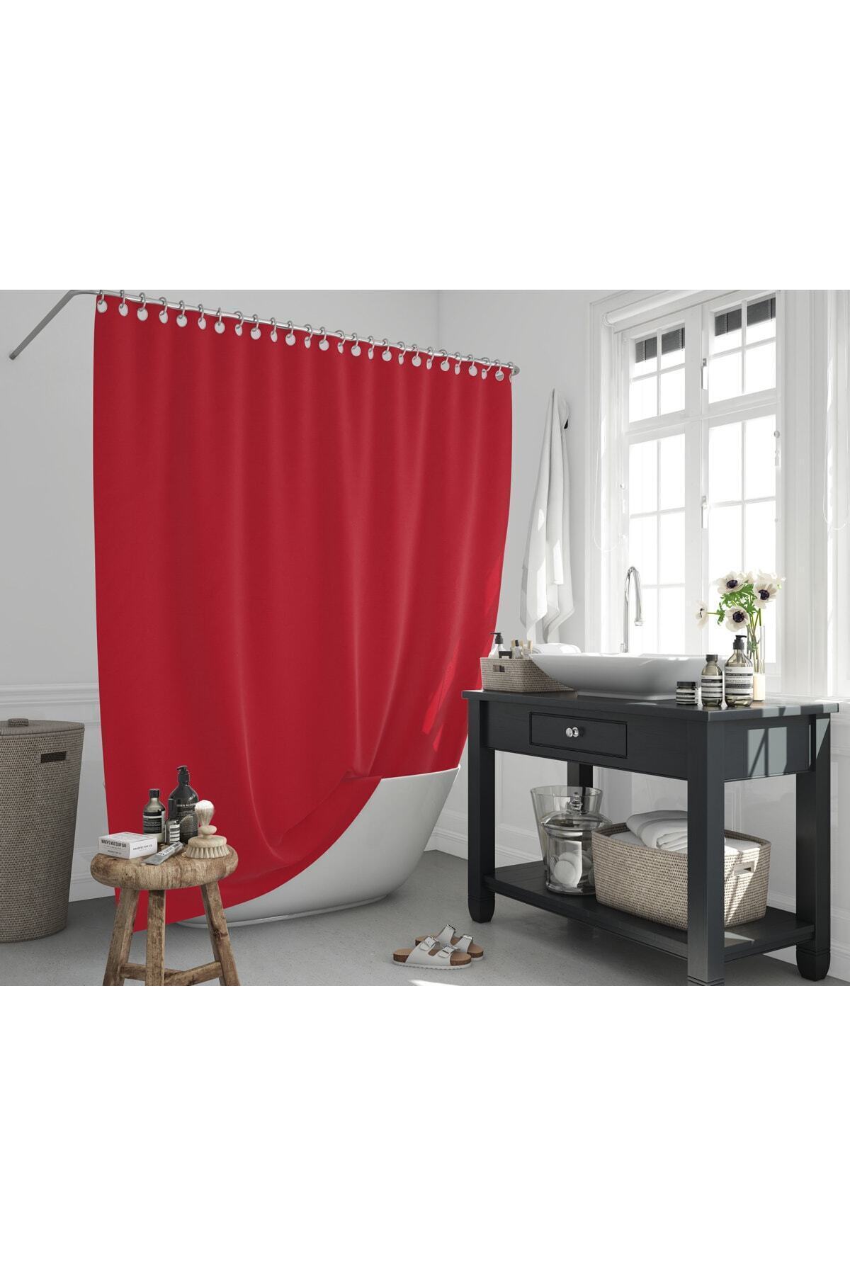 Tropikhome 180 x 200 Kırmızı Düz Banyo Perdesi — Kırmızı