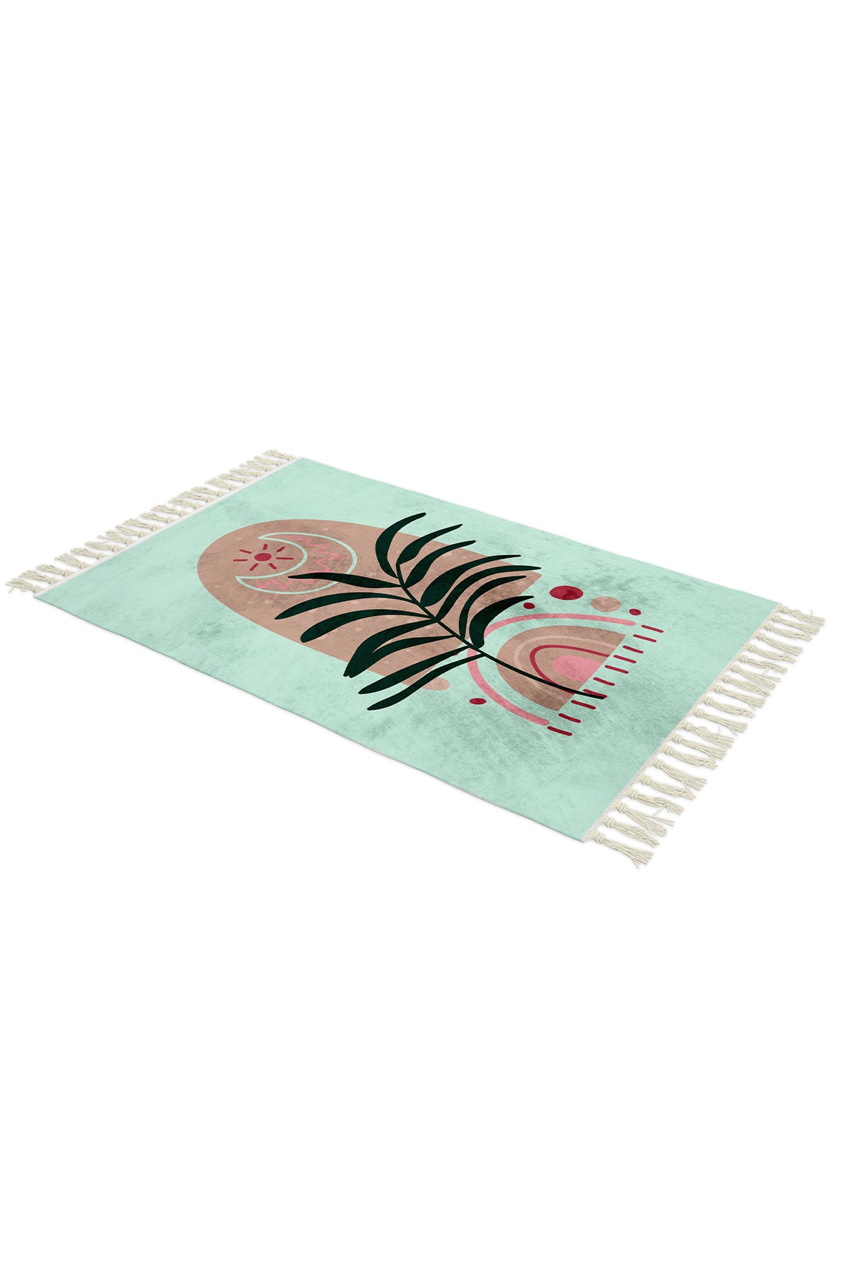 Tropikhome Kaymaz Tabanlı Dijital Baskılı 50x80cm Püsküllü Banyo Paspası — Boho Palm
