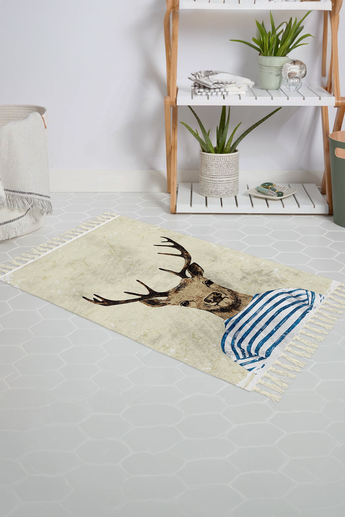 Tropikhome Kaymaz Tabanlı Dijital Baskılı 50x80cm Püsküllü Banyo Paspası — Mr.Deer