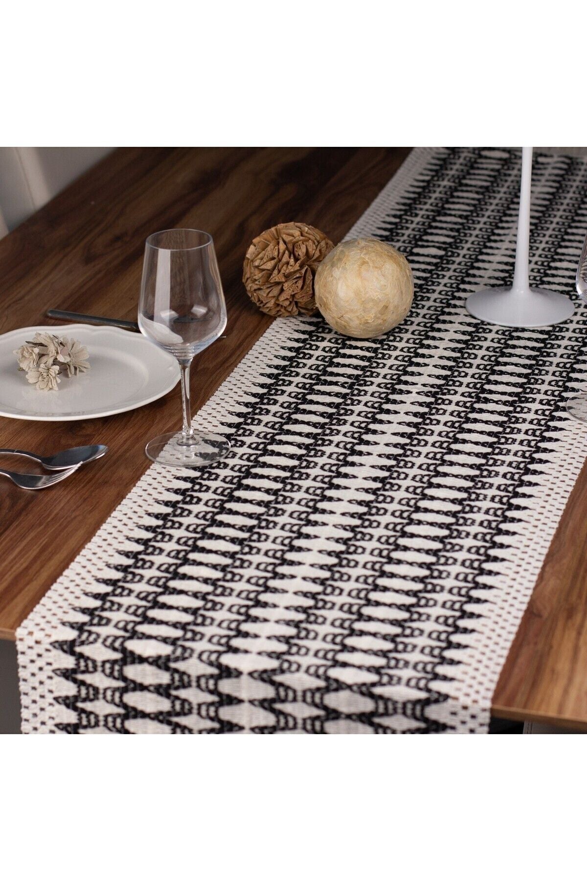 Tropikhome Örme Zigzag Desenli Siyah 35 x 145 cm Runner — Siyah