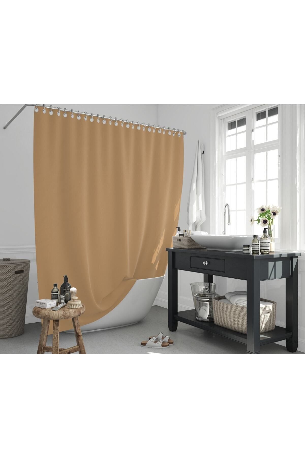 Tropikhome 180 x 200 Bej Düz Banyo Perdesi — Bej