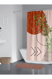 Tropikhome 180 x 200 Bej Modern Soyut Yaprak Desenli Banyo Perdesi — Bej
