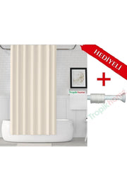 Krem Renk Polyester Kumaş Banyo Perdesi 2MT Beyaz Yaylı Boru ve C-halkalı Set — Krem