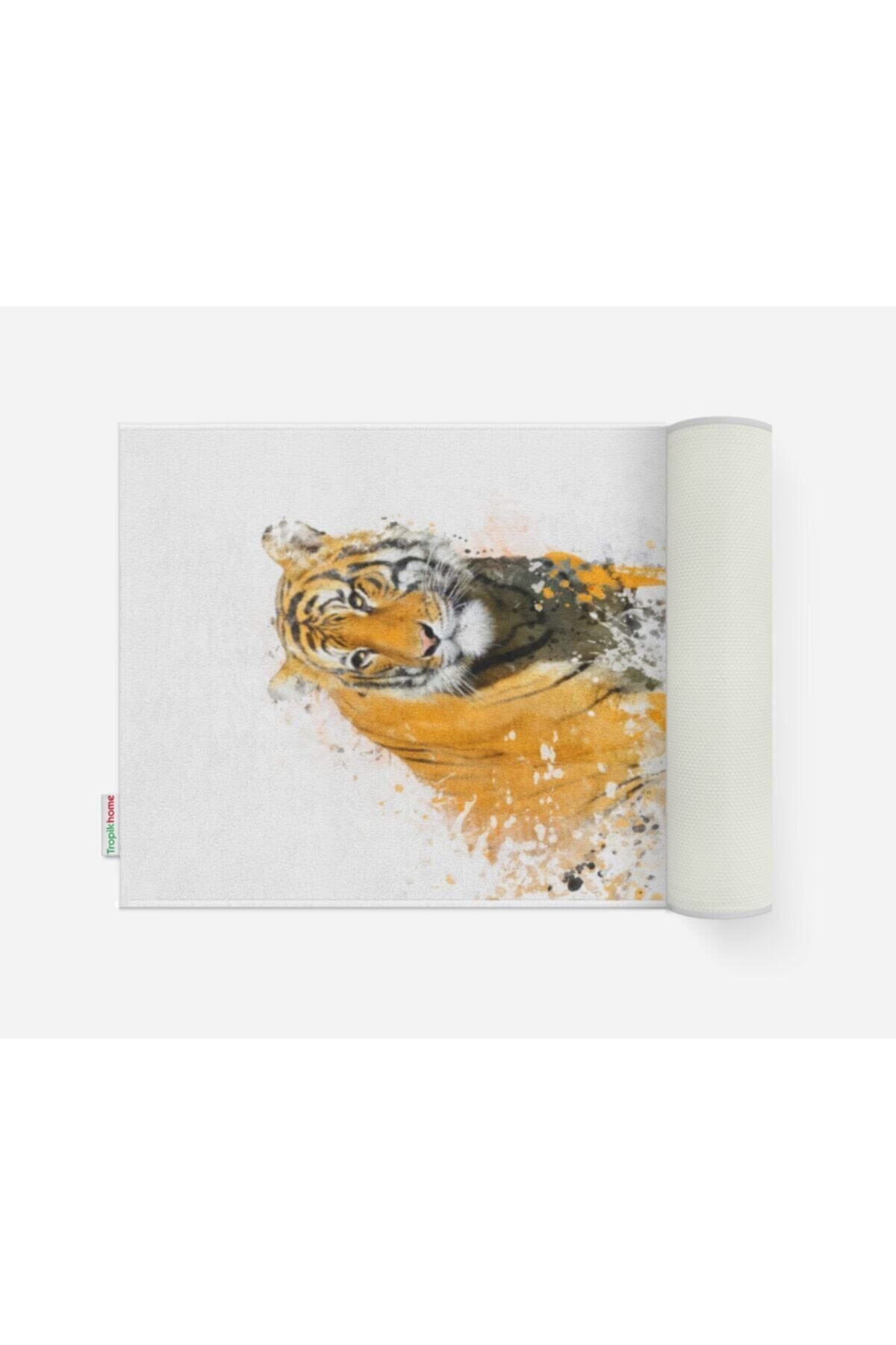 Tropikhome Kaymaz Tabanlı Dijital Baskılı 50x80cm Püsküllü Banyo Paspası — Tiger