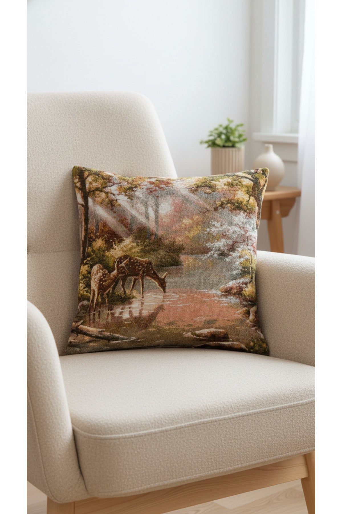 Tropikhome ST-9 Kırsal Ev Desenli 45 x 45 Cm Çift Taraflı Goblen Dokuma Kırlent Kılıfı — Çok Renkli