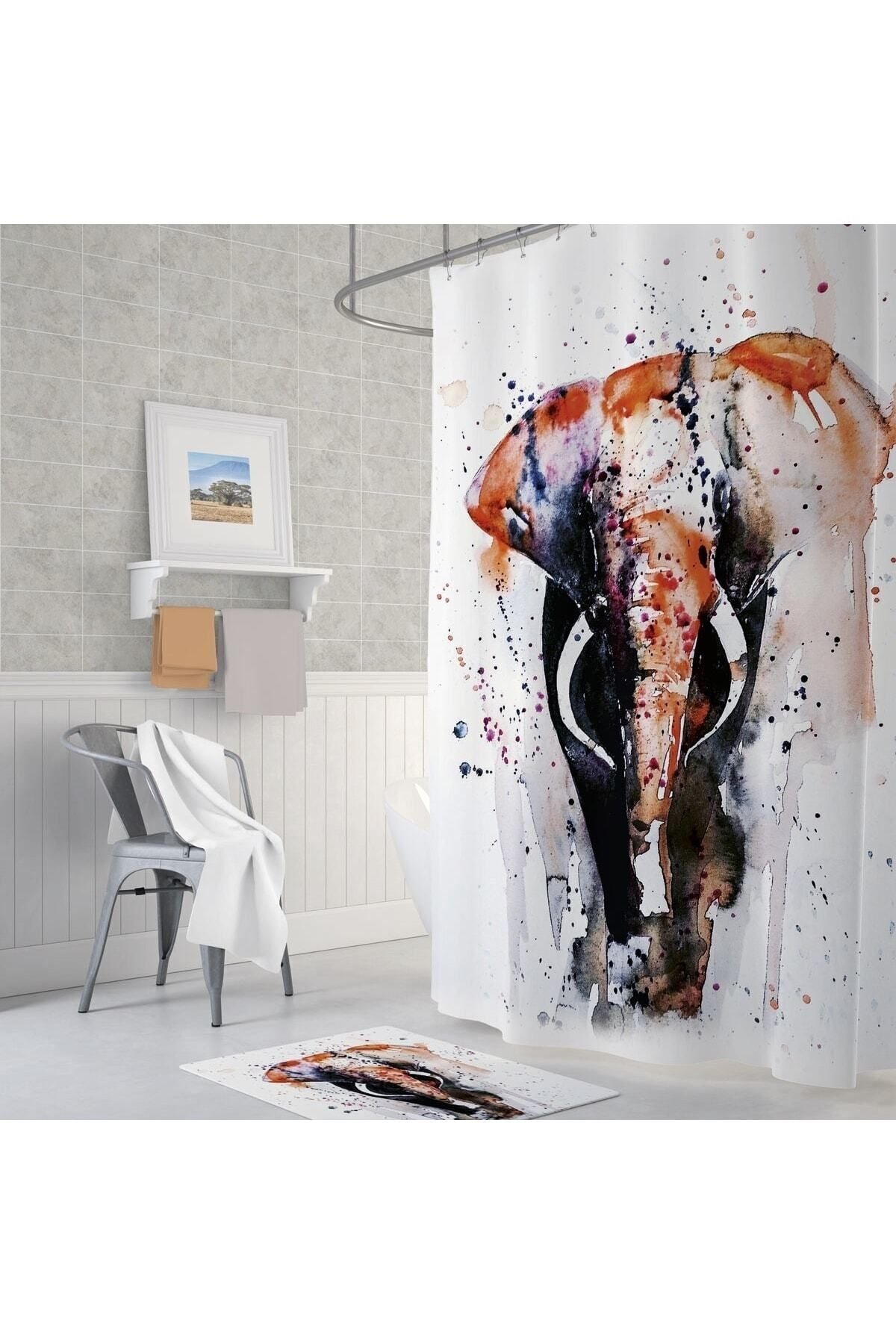 Tropikhome 180 x 200 Çok Renkli Desenli Banyo Perdesi — Çok Renkli