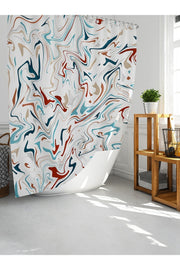 Tropikhome 180 x 200 Çok Renkli Mermer Desenli Banyo Perdesi — Çok Renkli
