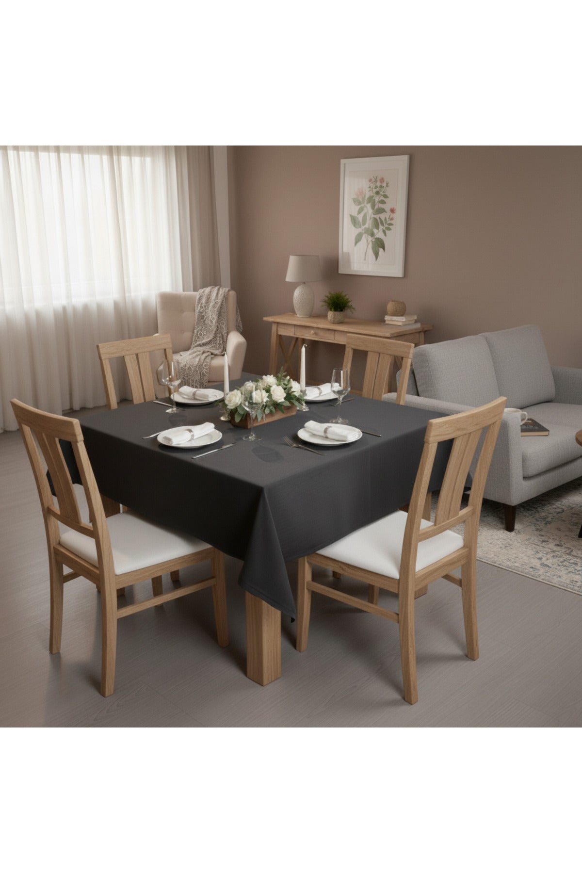 Tropikhome 150 x 220 Siyah Dertsiz Leke Tutmaz Günlük Masa Örtüsü — Siyah