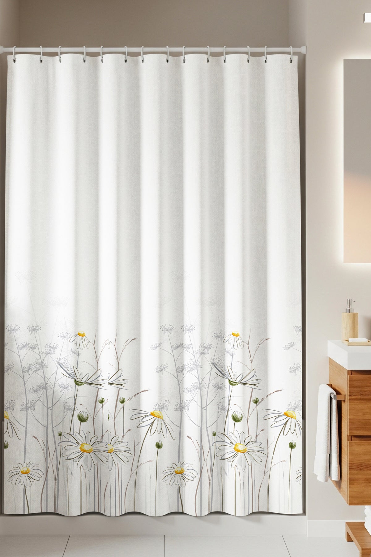Tropikhome 120 X 200 (Çift Kanat) Çok Renkli Papatya Desen Banyo Perdesi — Çok Renkli