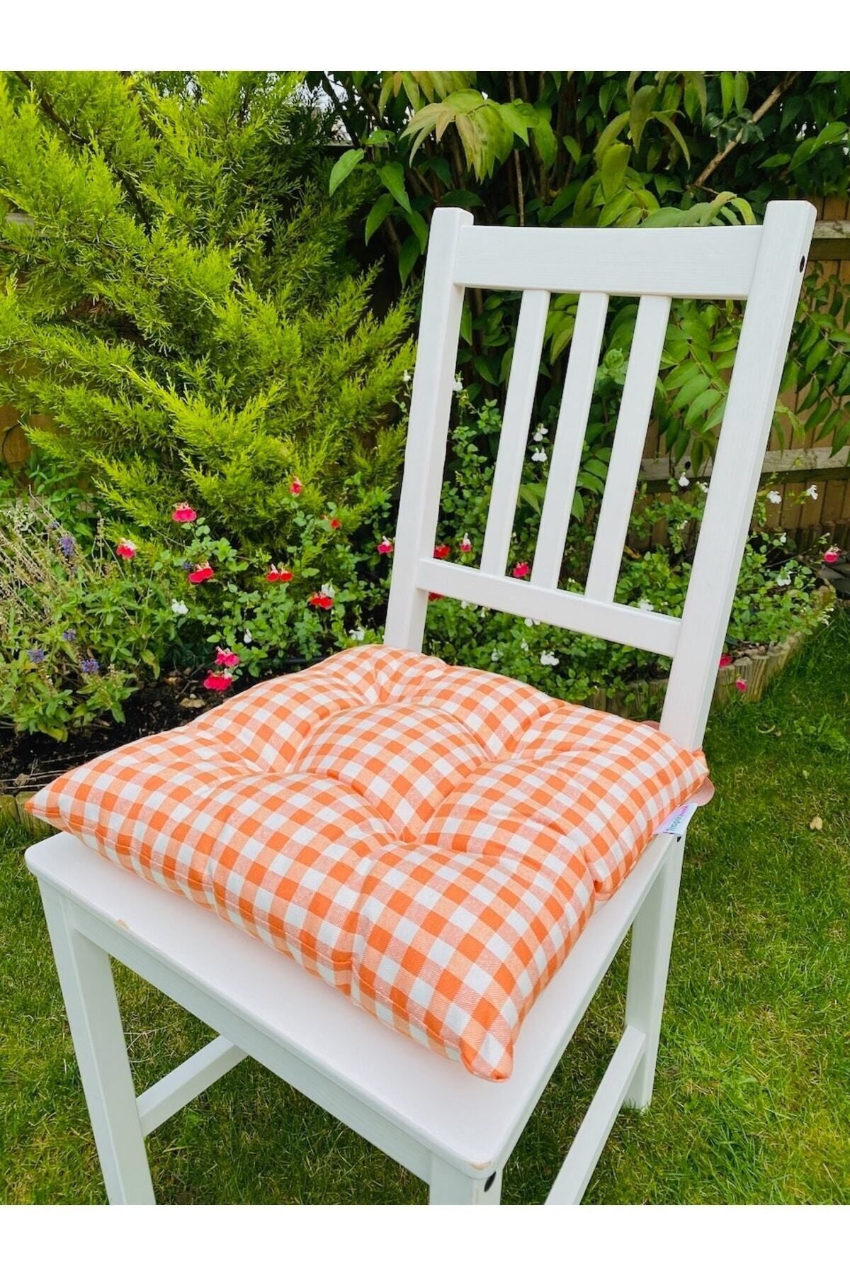 Tropikhome Ekoseli Gri 40 x 40 Pofuduk Silikon Dolgulu Sandalye Minderi — 40 x 40
