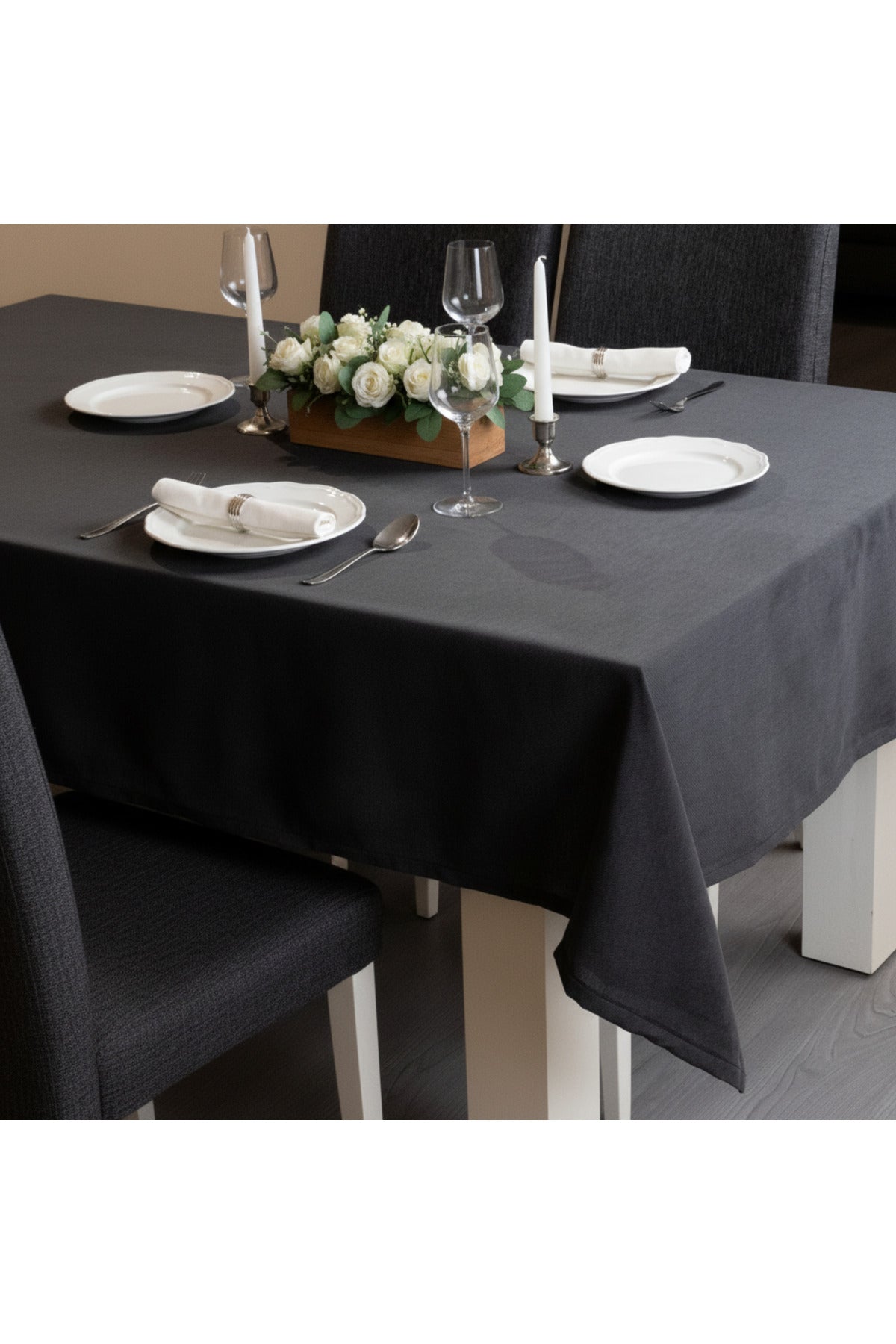 Tropikhome 150 x 220 Siyah Dertsiz Leke Tutmaz Günlük Masa Örtüsü — Siyah