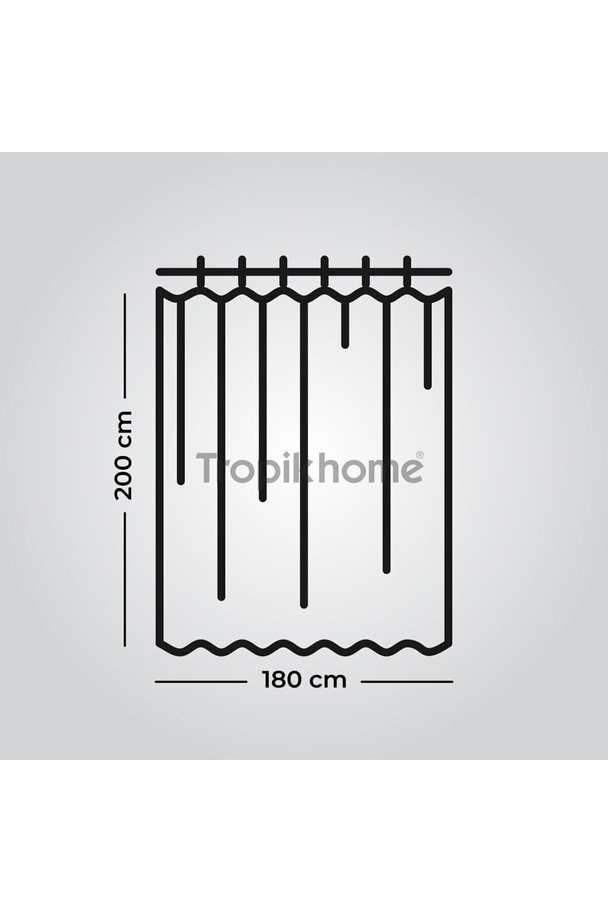 Tropikhome 180 x 200 Gri Dağ Manzarası Desenli Banyo Perdesi — Gri