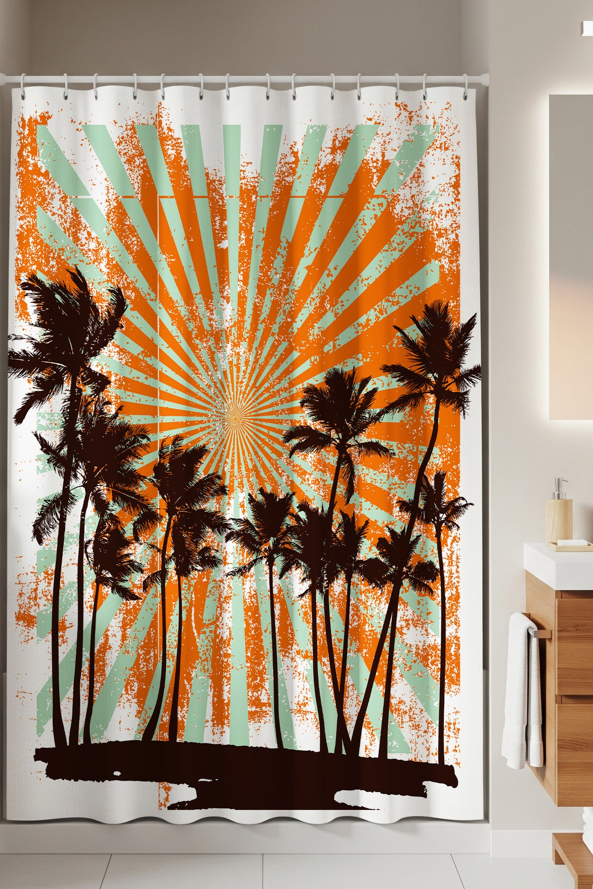 Tropikhome 180 x 200 Çok Renkli Desenli Banyo Perdesi — Çok Renkli