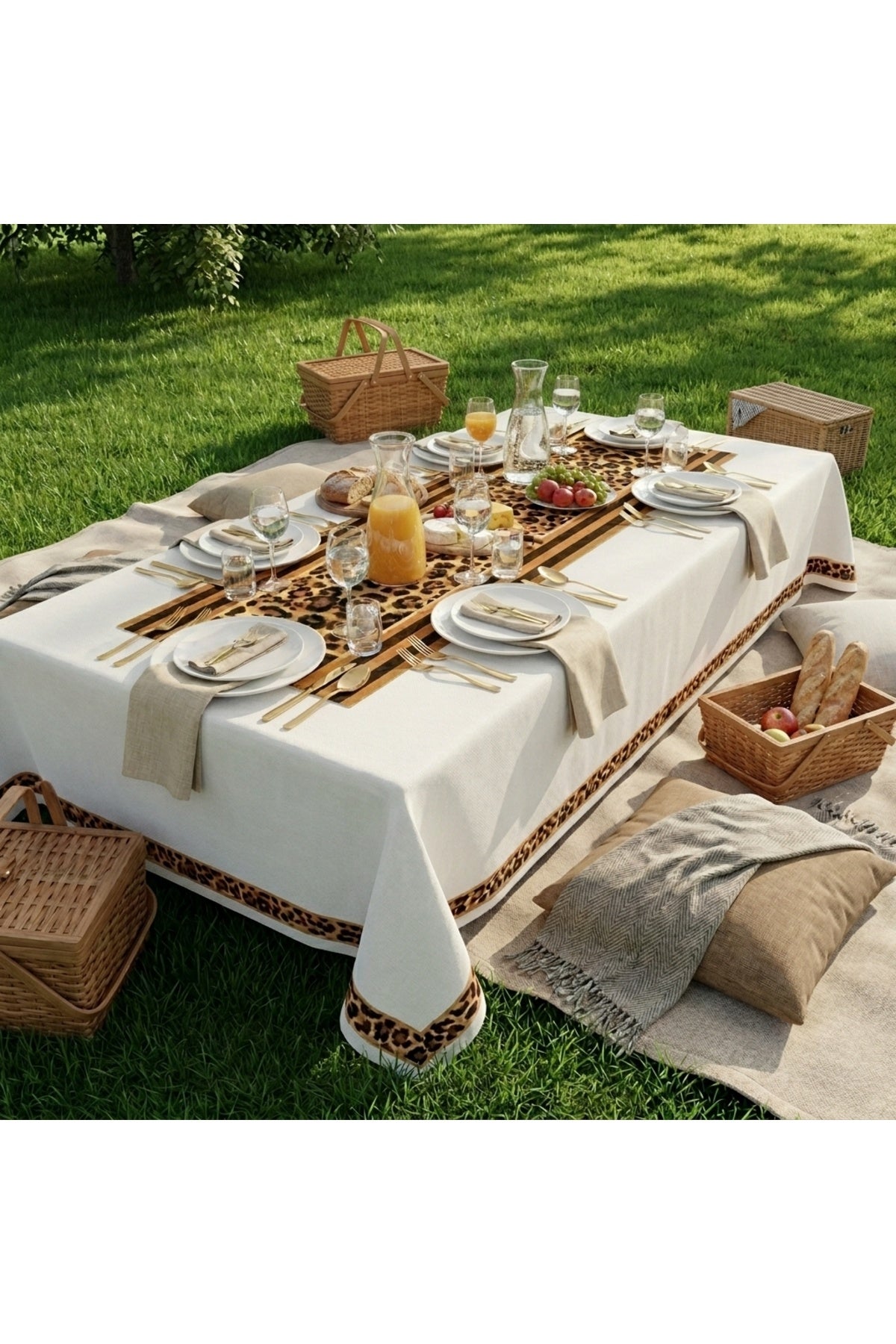 Tropikhome 150 x 220 Leopar Desenli Solma Yapmaz Dijital Baskılı Dertsiz Masa Örtüsü — Kahverengi