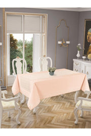 Tropikhome 160 x 220 Pembe Pamuklu Masa Örtüsü Ve Dantelli Runner Çeyiz Seti — Pembe