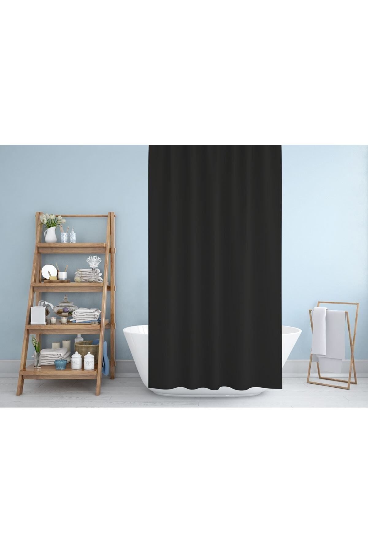 Tropikhome 180 x 200 Siyah Düz Banyo Perdesi — Siyah