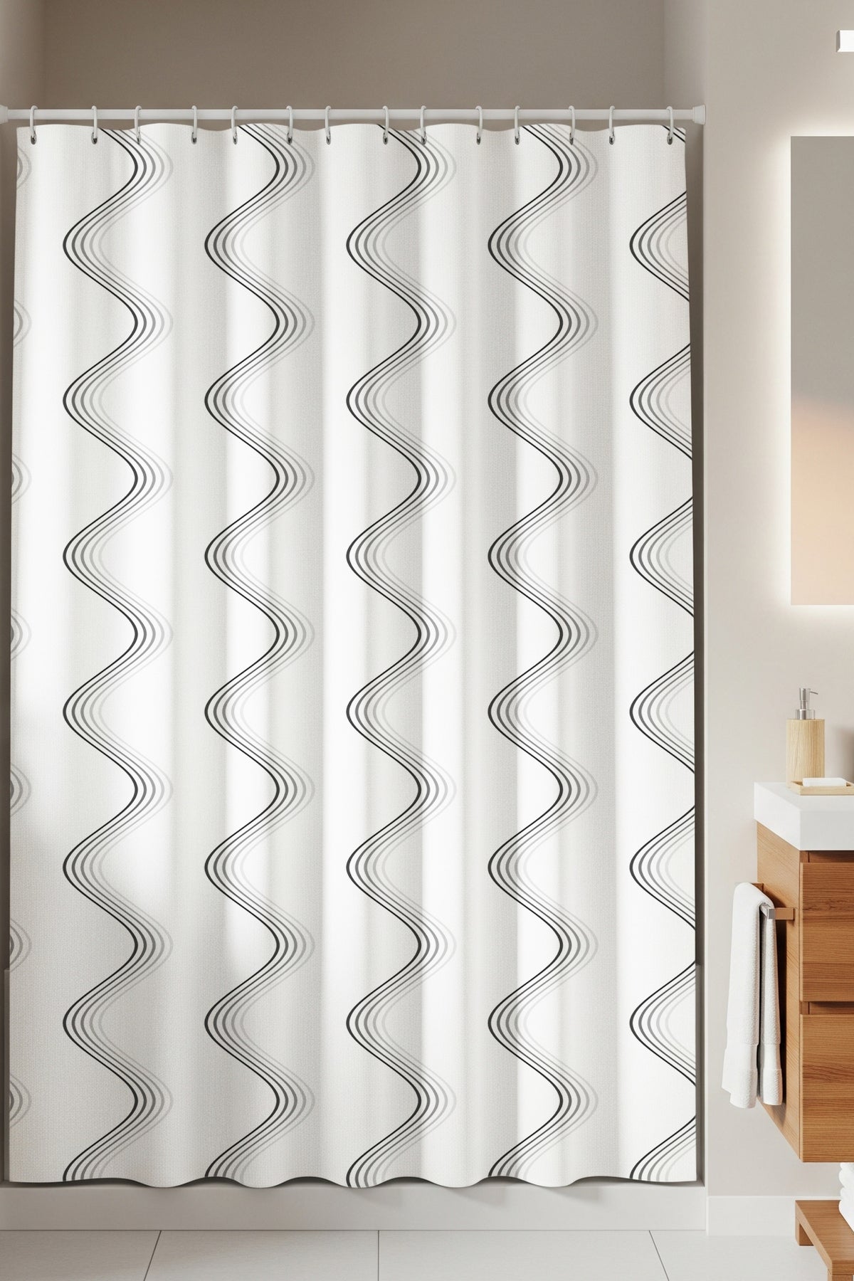 Tropikhome 180 x 200 Siyah Geometrik Desenli Banyo Perdesi — Siyah