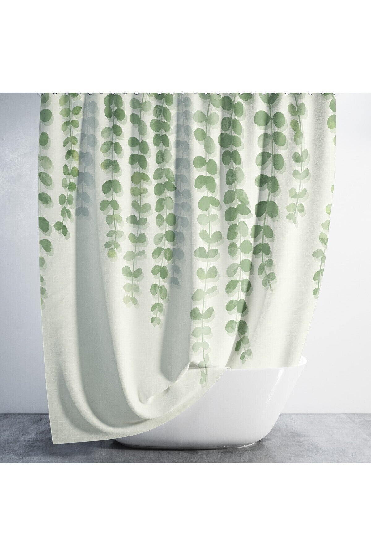 Tropikhome 180 x 200 Yeşil Sarmaşık Desenli Banyo Perdesi — Yeşil