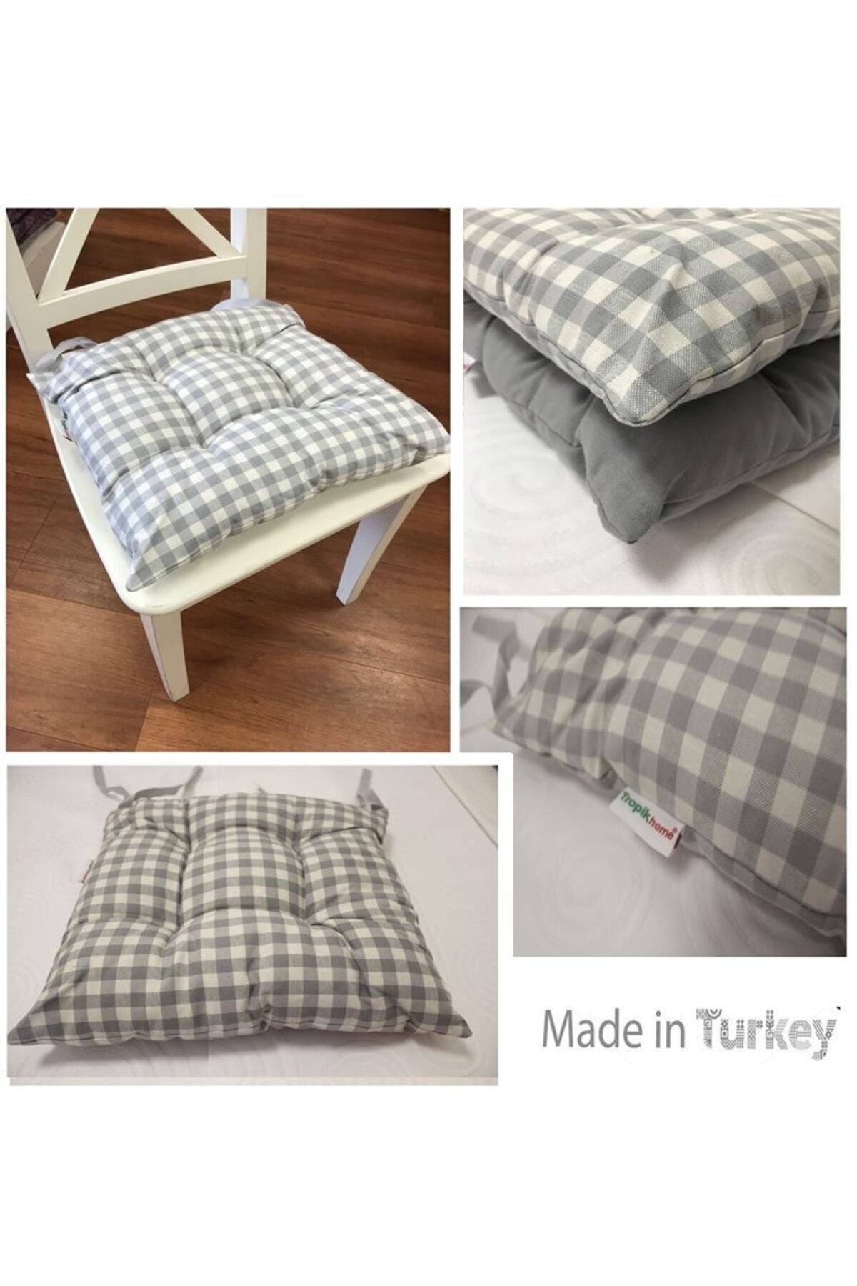 Tropikhome Ekoseli Gri 40 x 40 Pofuduk Silikon Dolgulu Sandalye Minderi — 40 x 40