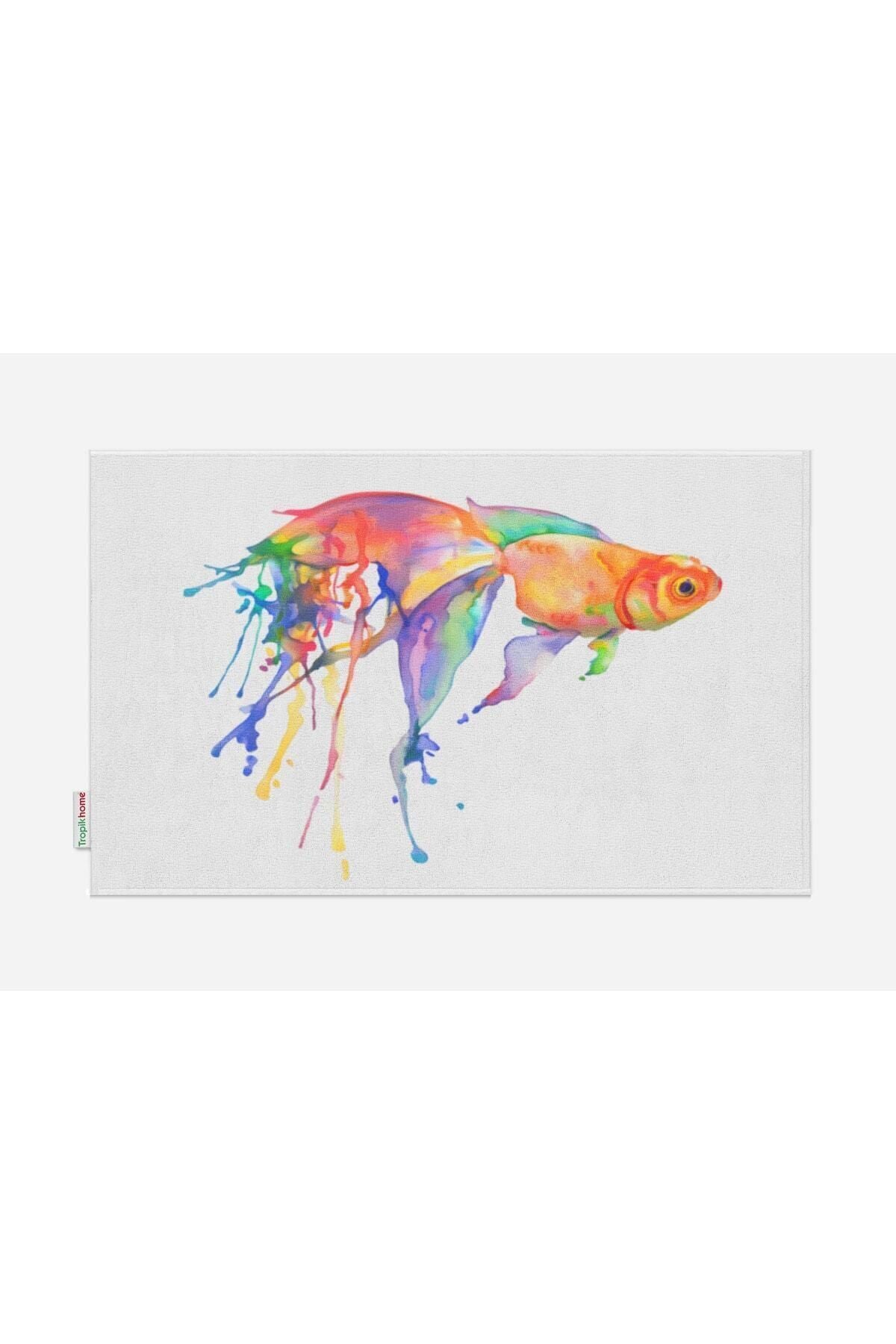 Balık Desenli Kaymaz Taban Dijital Baskılı 50x80cm Banyo Paspası ve 180x200cm Dijital Baskılı Banyo Perdesi Takımı — 180 x 200 + 50 x 80