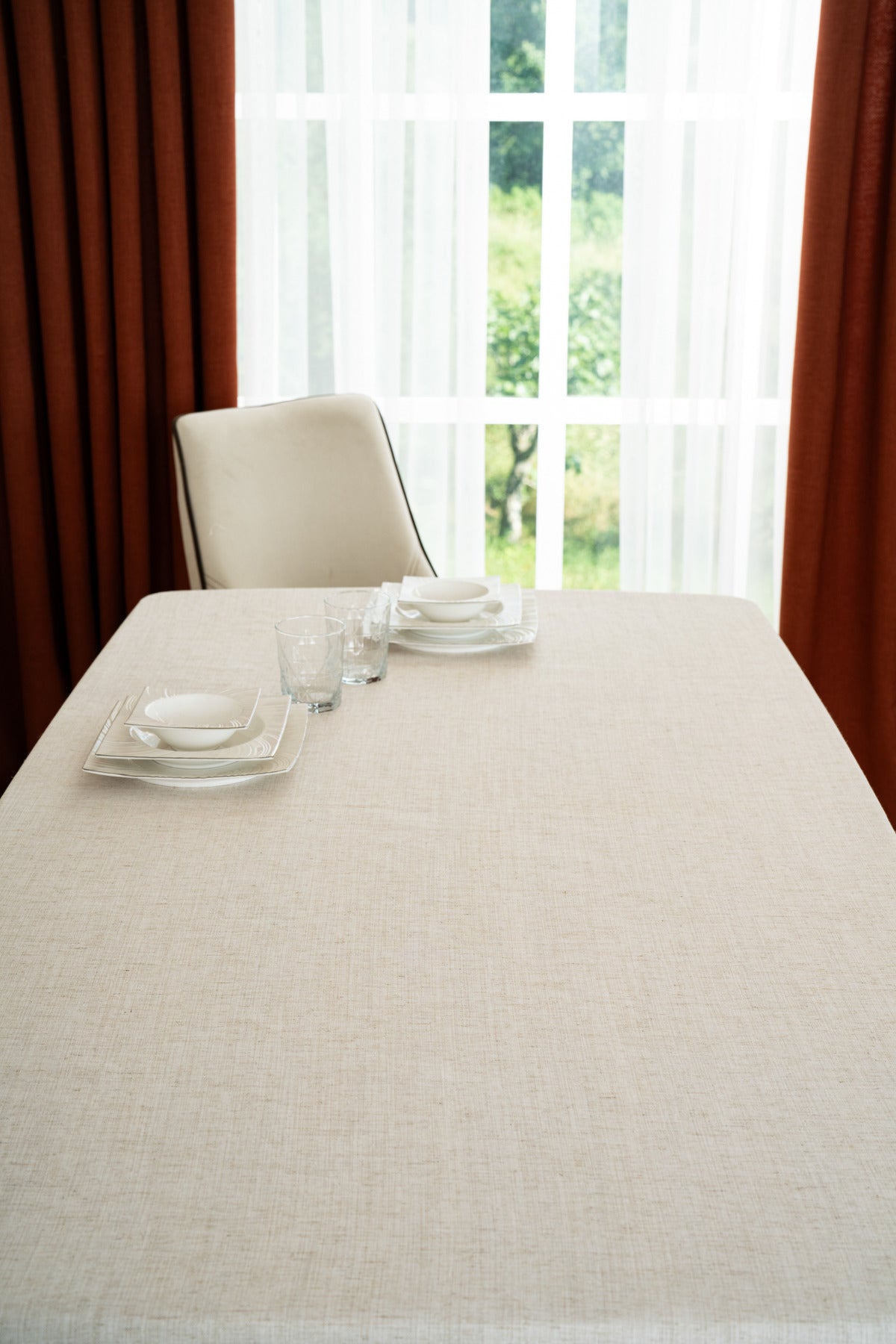 Tropikhome 150 x 260 Yeşil Çizgi Detaylı Pano Desenli Keten Masa Örtüsü — Yeşil