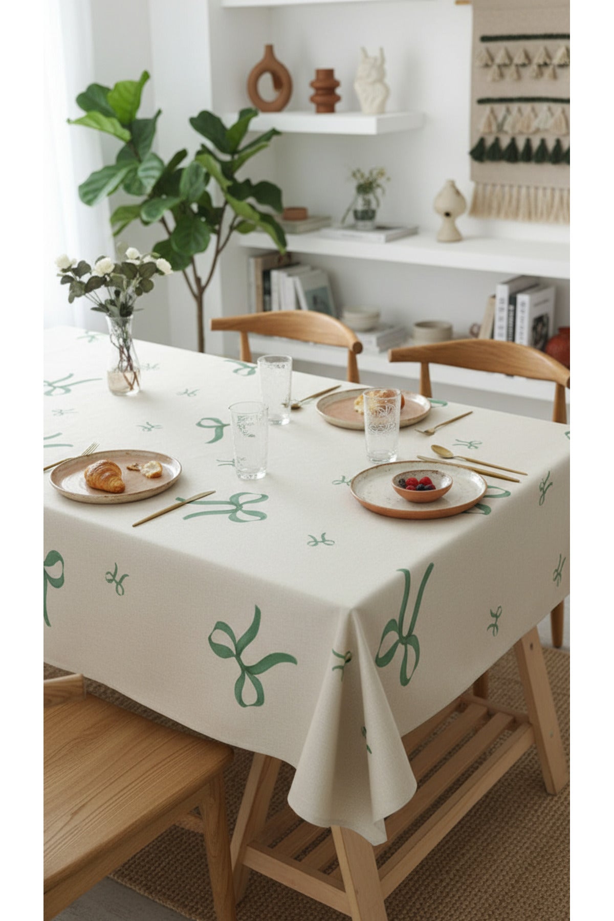 Tropikhome 120 x 150 Fiyonk Desenli Solma Yapmaz Dijital Baskılı Dertsiz Masa Örtüsü — Yeşil