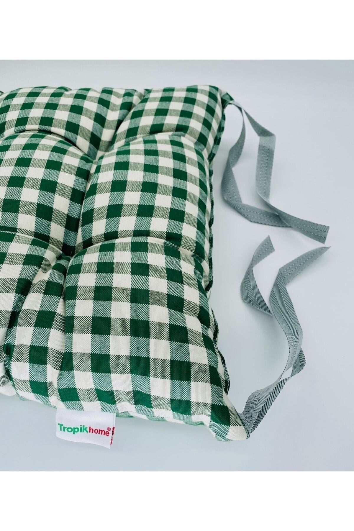Tropikhome Ekoseli Gri 40 x 40 Pofuduk Silikon Dolgulu Sandalye Minderi — 40 x 40
