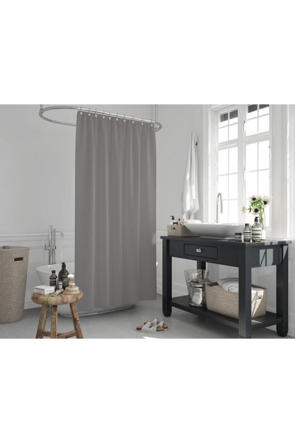 Tropikhome 180 x 200 Gri Düz Banyo Perdesi — Gri