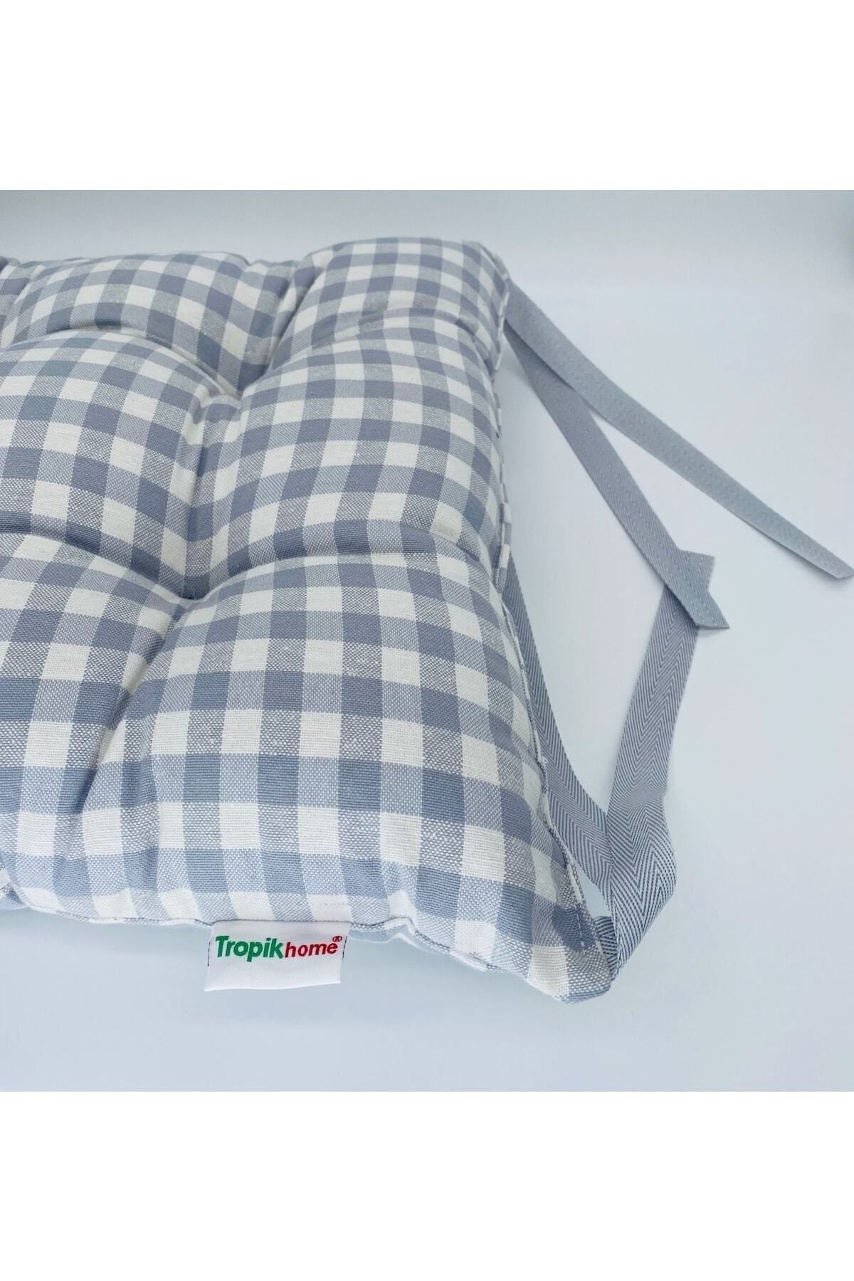 Tropikhome Ekoseli Gri 40 x 40 Pofuduk Silikon Dolgulu Sandalye Minderi — 40 x 40
