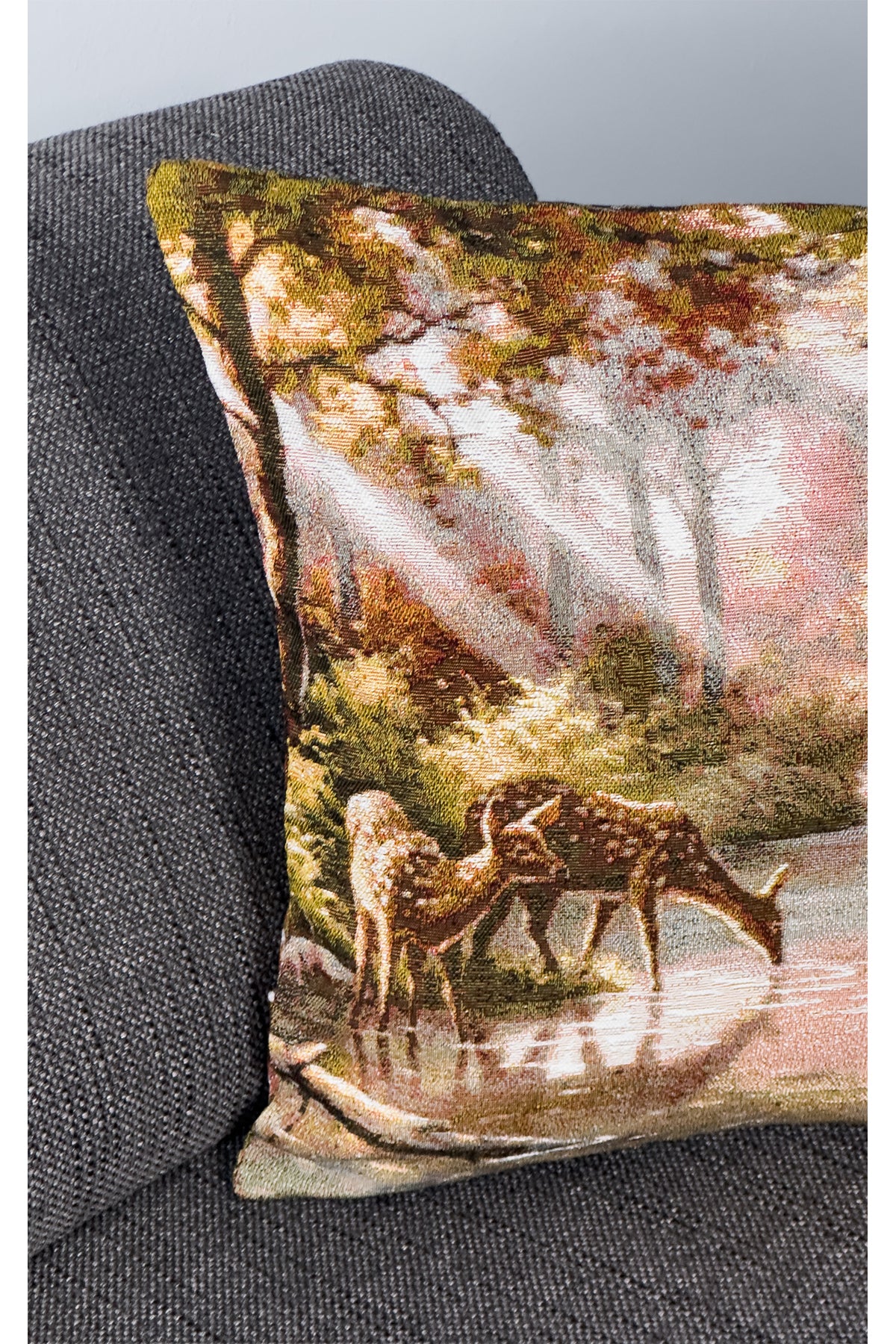 Tropikhome ST-9 Kırsal Ev Desenli 45 x 45 Cm Çift Taraflı Goblen Dokuma Kırlent Kılıfı — Çok Renkli