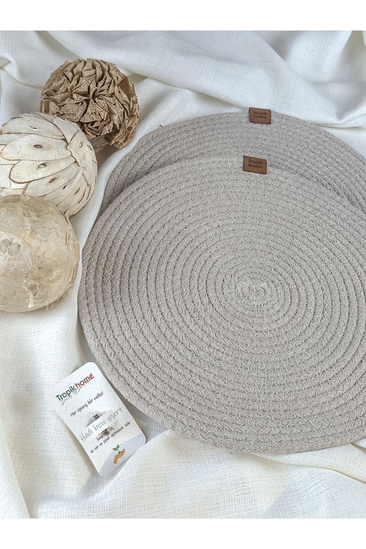 Tropikhome 2 Adet Krem Hasır 32x32 cm Amerikan Servis Supla — Krem