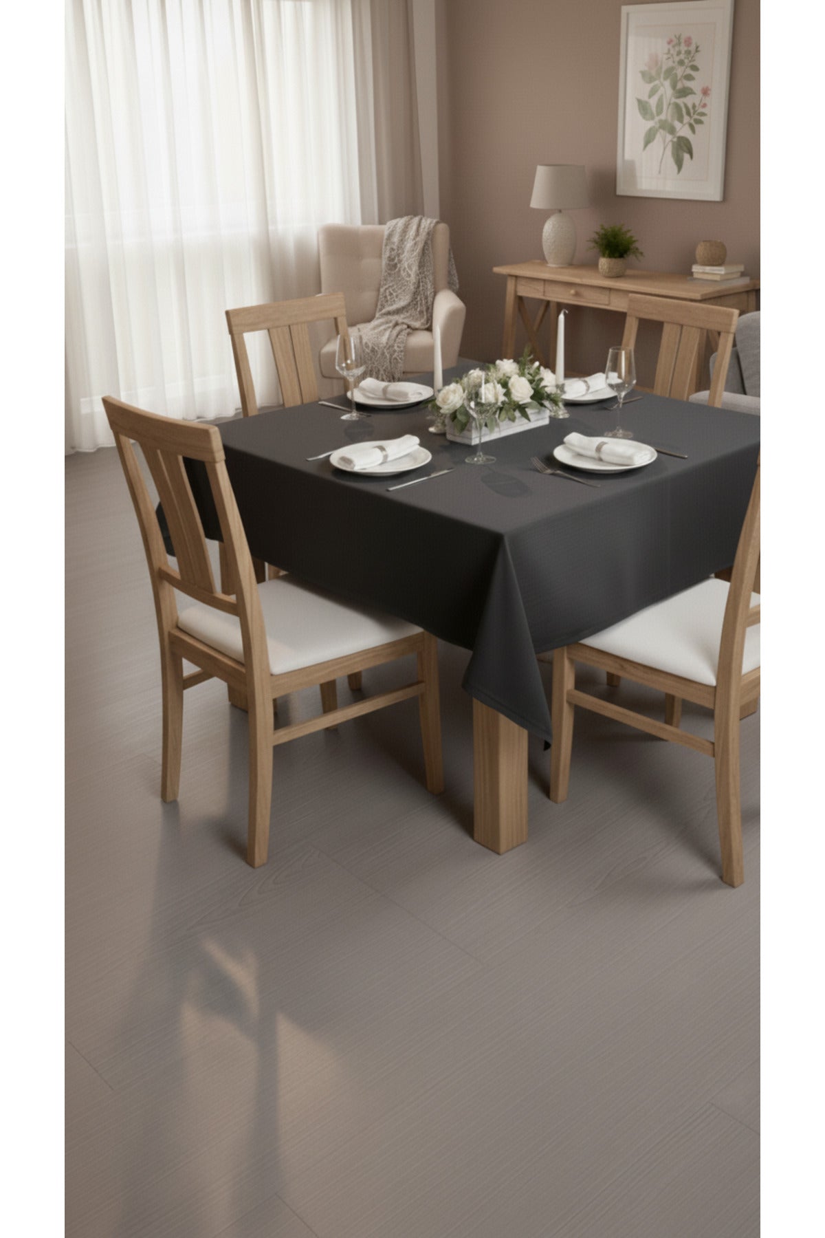 Tropikhome 150 x 220 Siyah Dertsiz Leke Tutmaz Günlük Masa Örtüsü — Siyah