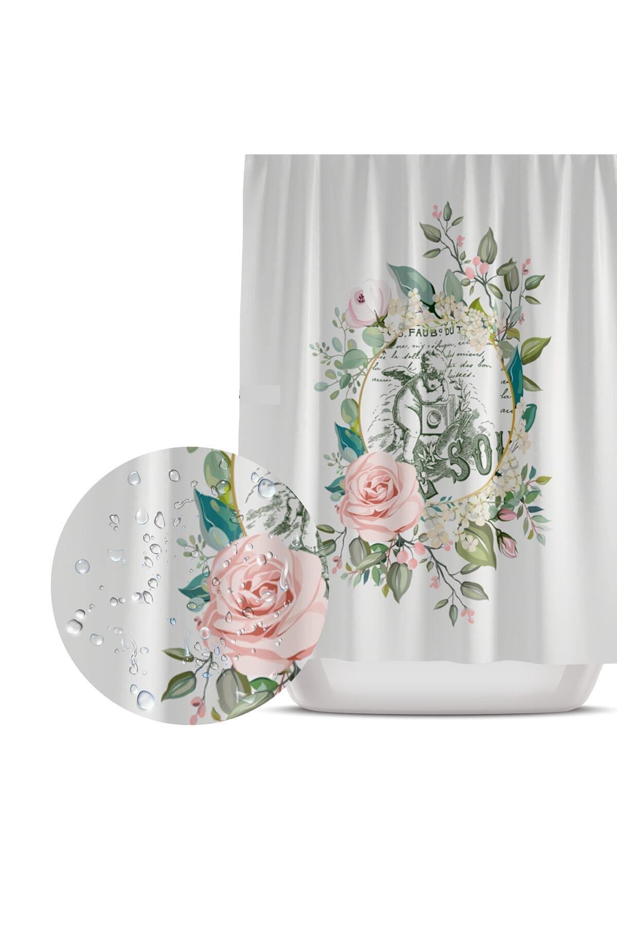 Tropikhome 180 x 200 Çok Renkli Melek Desenli Banyo Perdesi — Çok Renkli