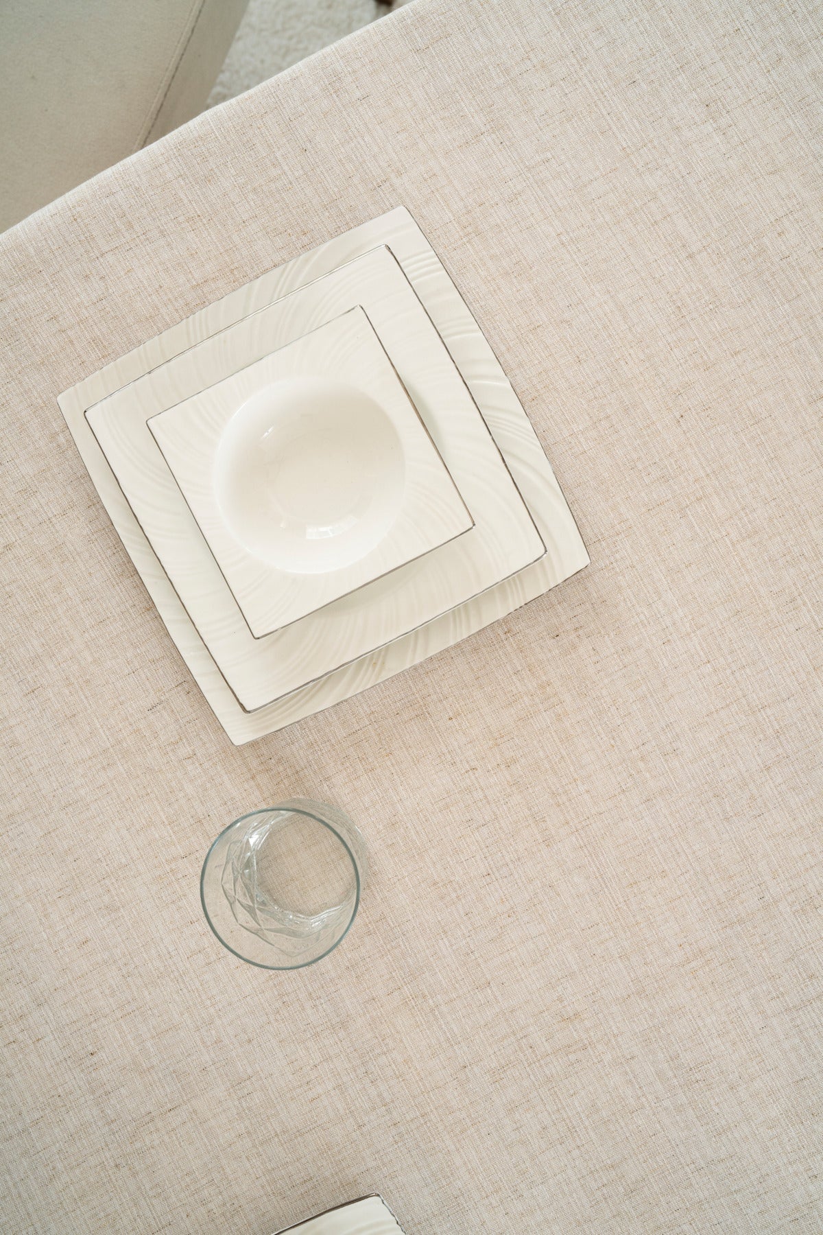 Tropikhome 150 x 260 Yeşil Çizgi Detaylı Pano Desenli Keten Masa Örtüsü — Yeşil