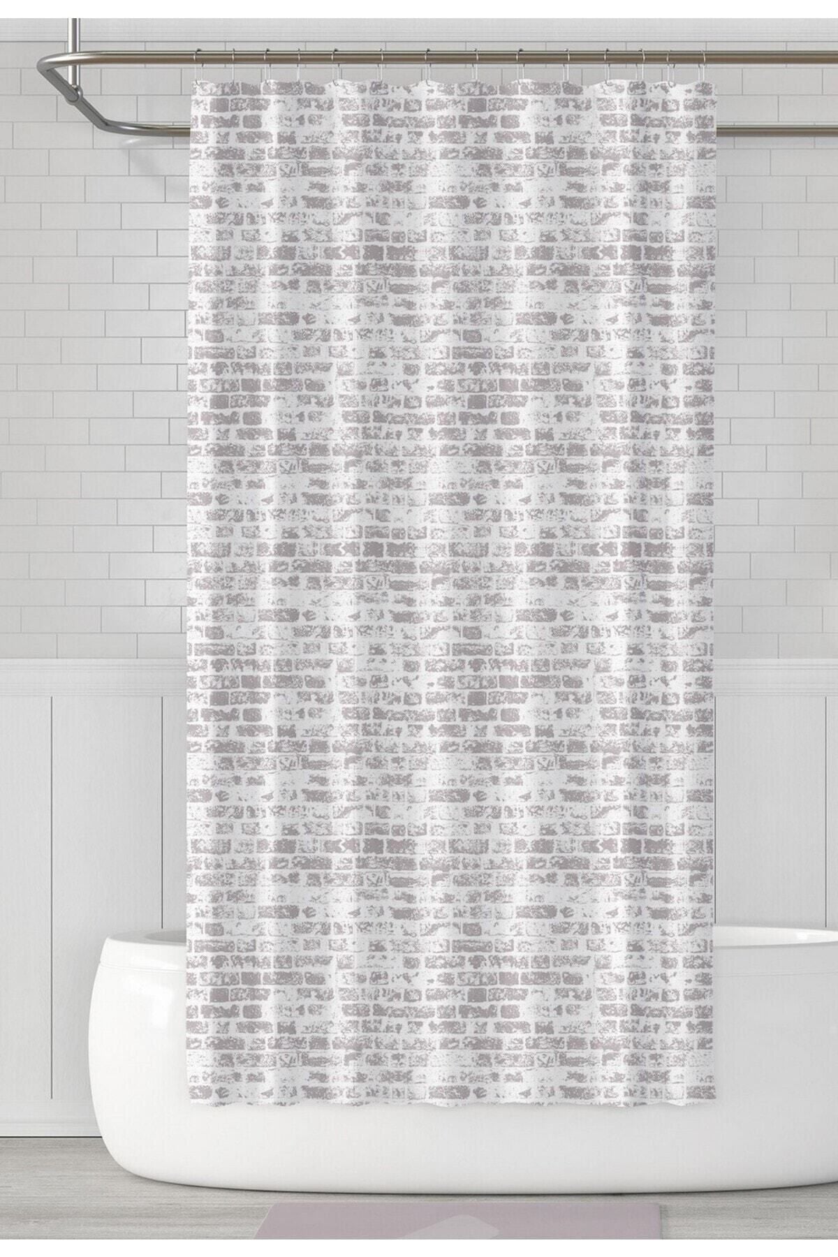 Tropikhome 180 x 200 Kahverengi Tuğla Desenli Banyo Perdesi — Kahverengi