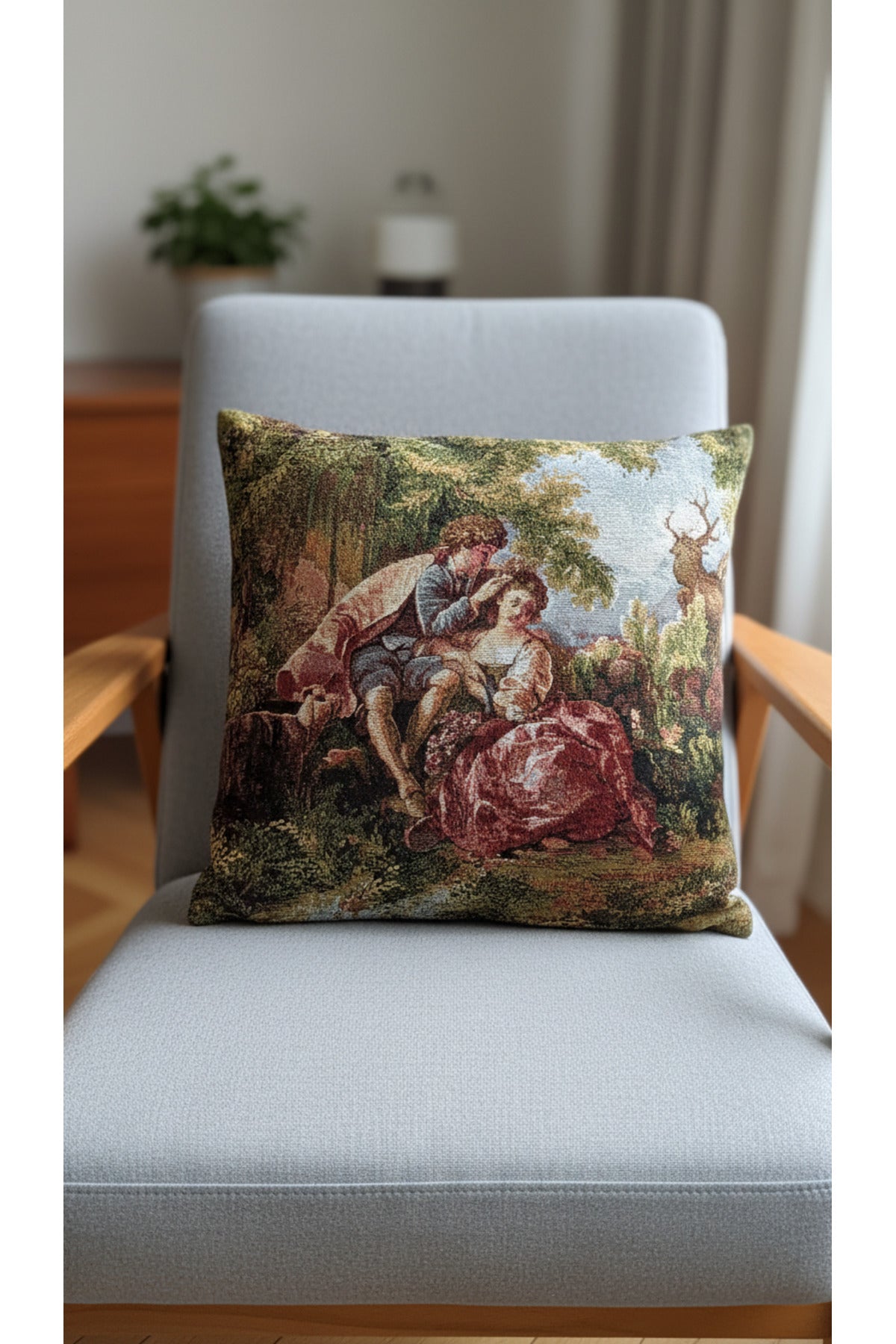 Tropikhome ST-9 Kırsal Ev Desenli 45 x 45 Cm Çift Taraflı Goblen Dokuma Kırlent Kılıfı — Çok Renkli