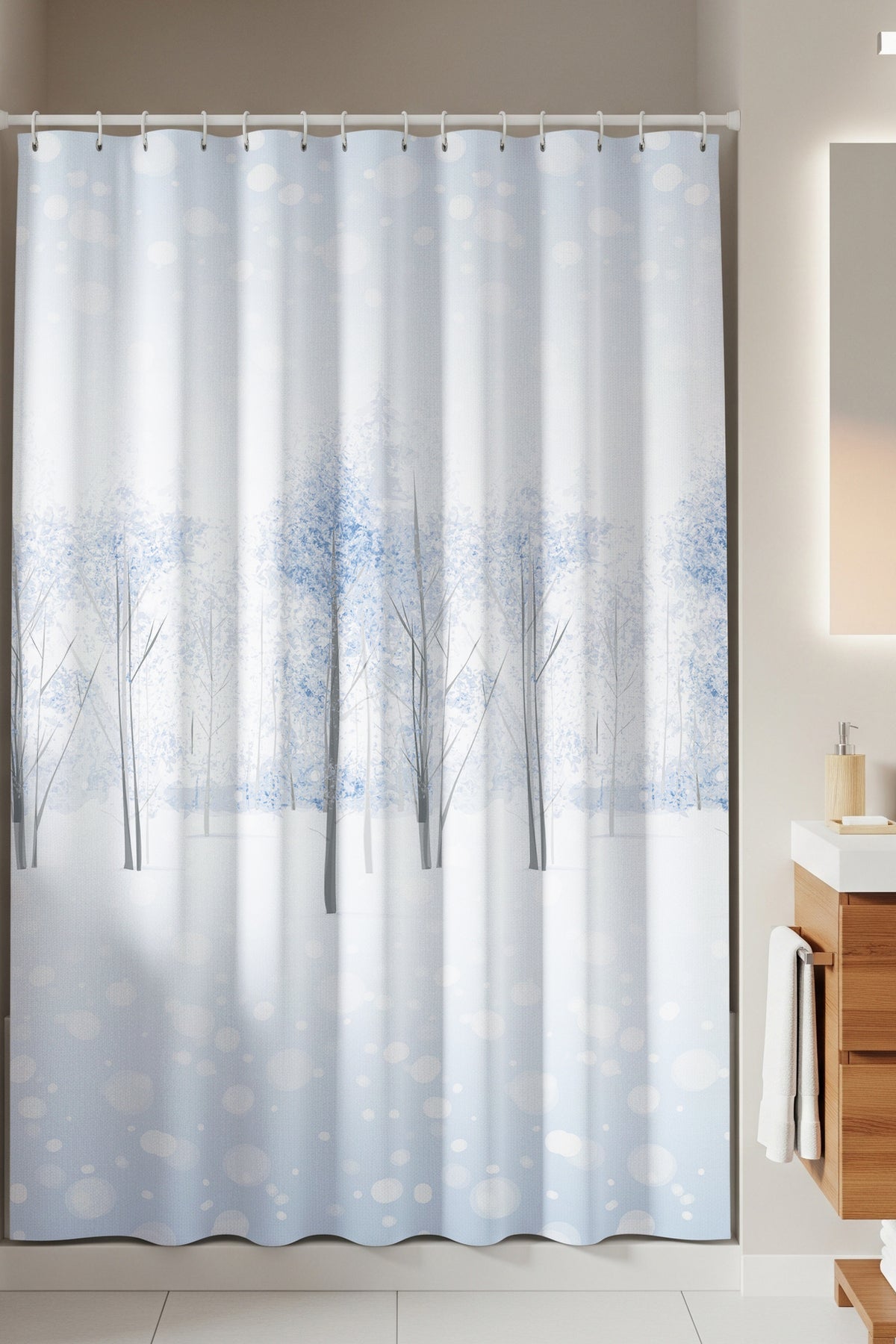 Tropikhome 180 x 200 Mavi Manzara Desenli Banyo Perdesi — Mavi