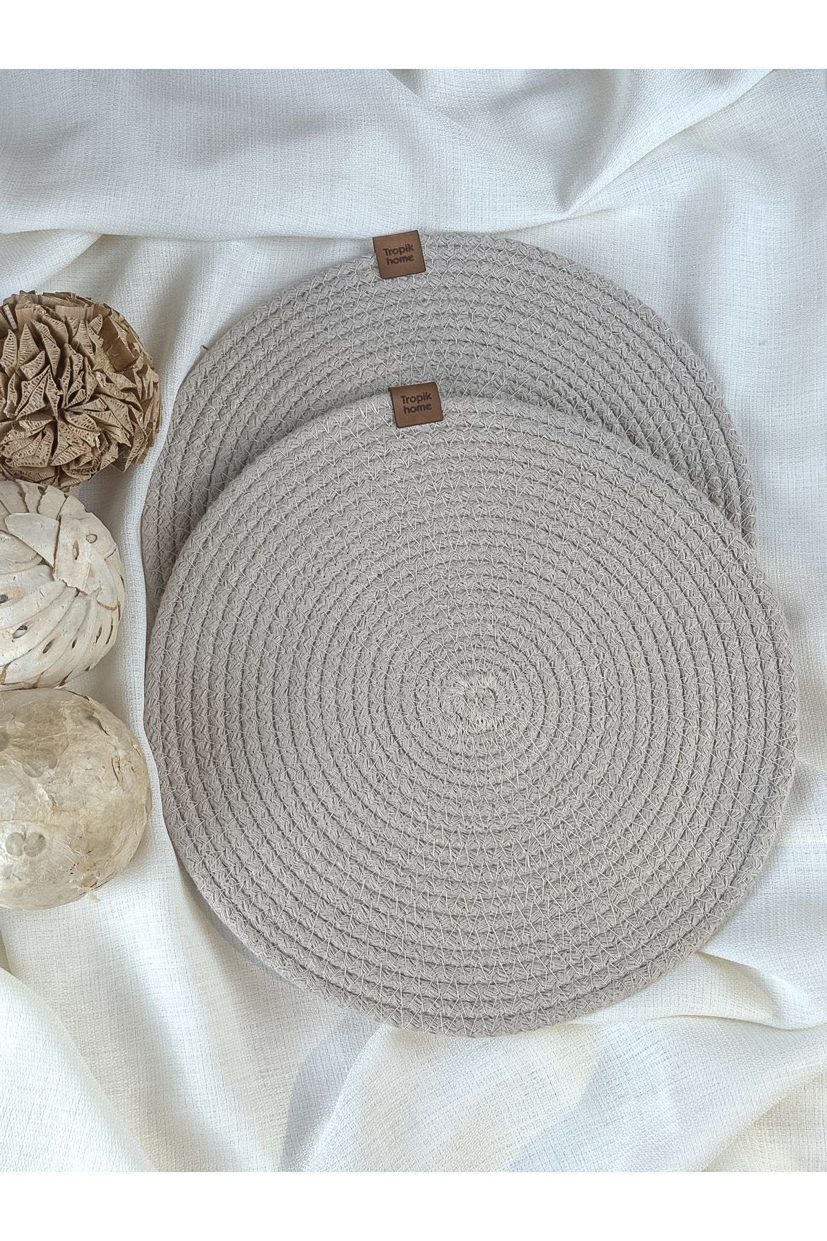 Tropikhome 2 Adet Krem Hasır 32x32 cm Amerikan Servis Supla — Krem