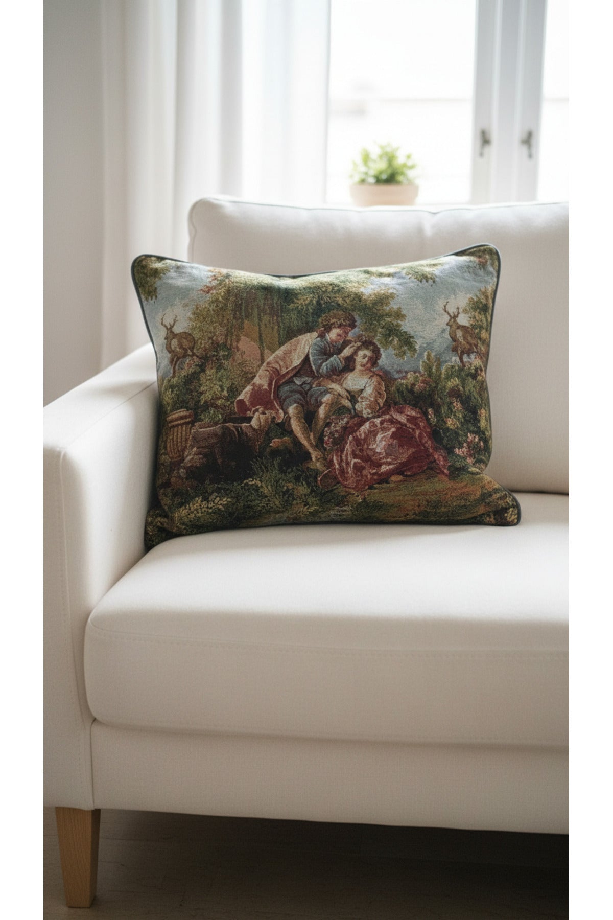 Tropikhome ST-9 Kırsal Ev Desenli 45 x 45 Cm Çift Taraflı Goblen Dokuma Kırlent Kılıfı — Çok Renkli