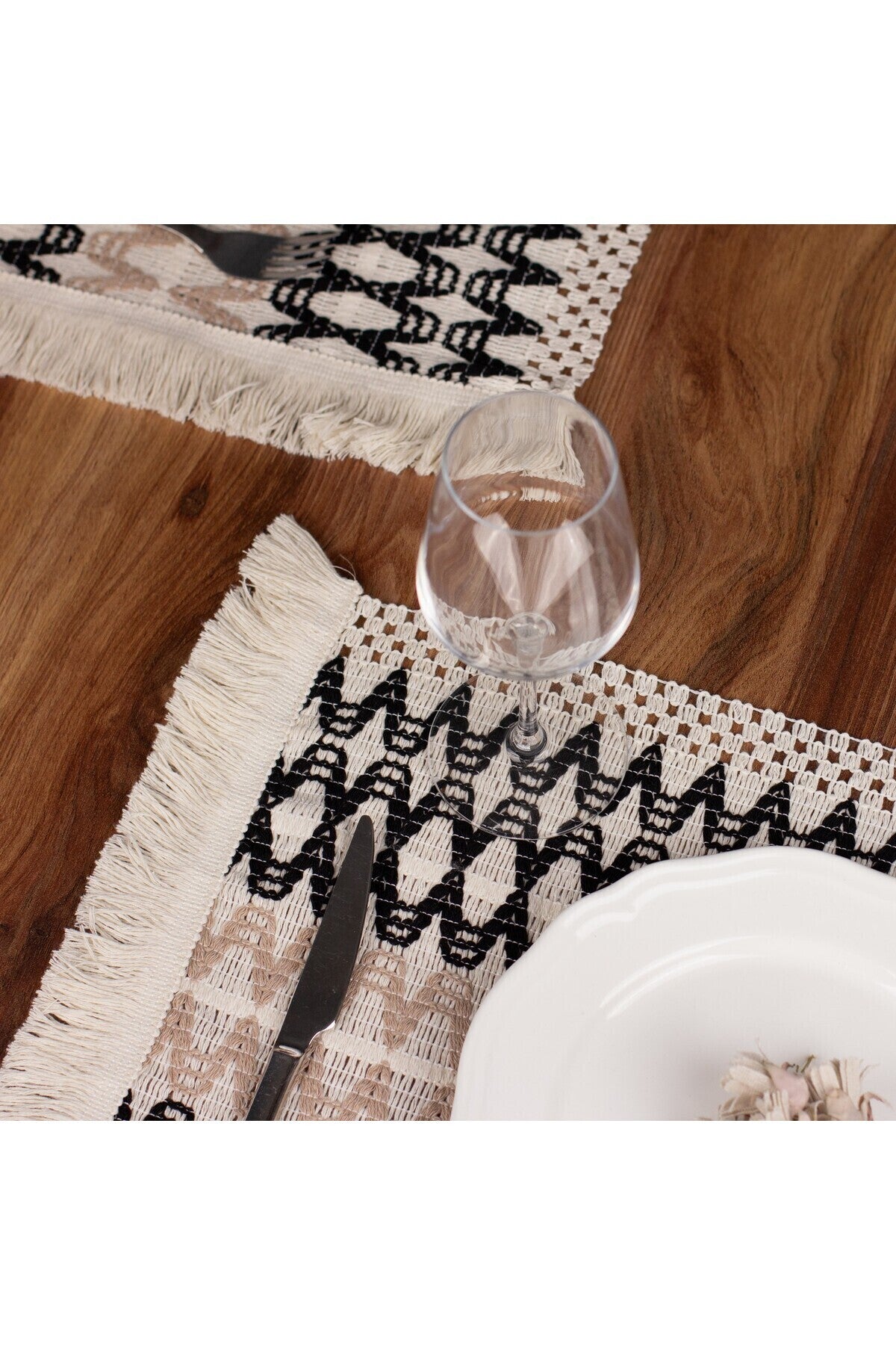 Tropikhome Örme Zigzag Desenli Siyah - Kahve 2 Adet 35 x 45cm Supla Amerikan Servis — Siyah - Kahve