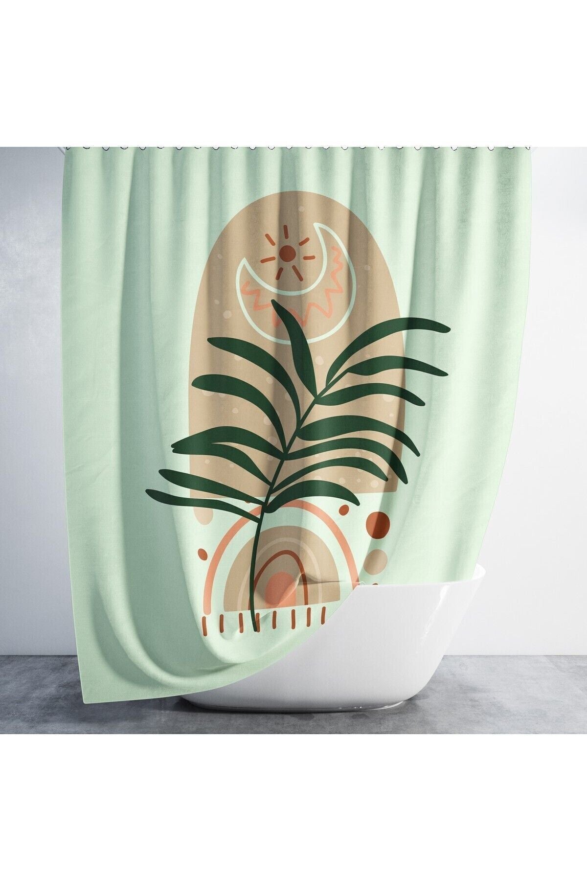 Tropikhome 180 x 200 Çok Renkli Bohem Tarzı Palmiye Desenli Banyo Perdesi — Çok Renkli