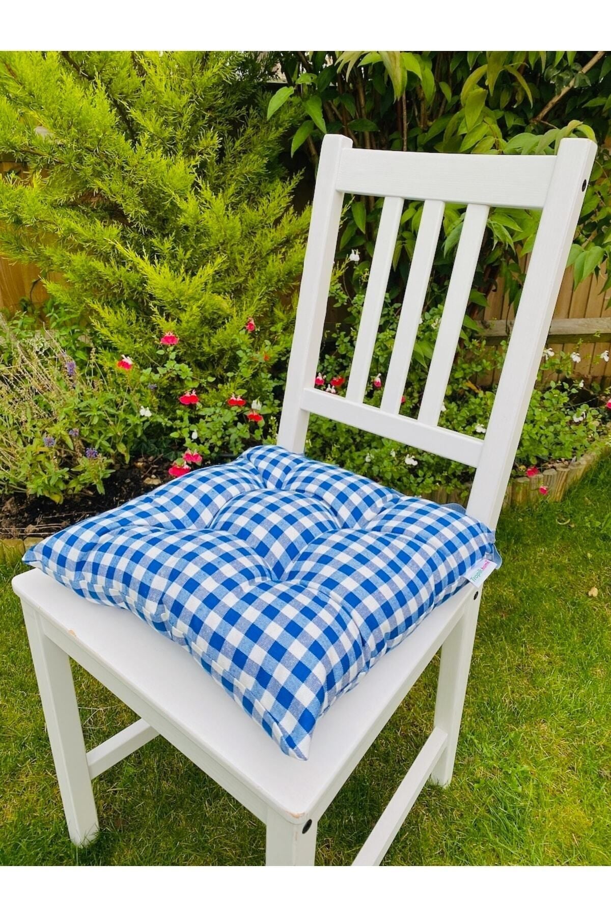 Tropikhome Ekoseli Gri 40 x 40 Pofuduk Silikon Dolgulu Sandalye Minderi — 40 x 40