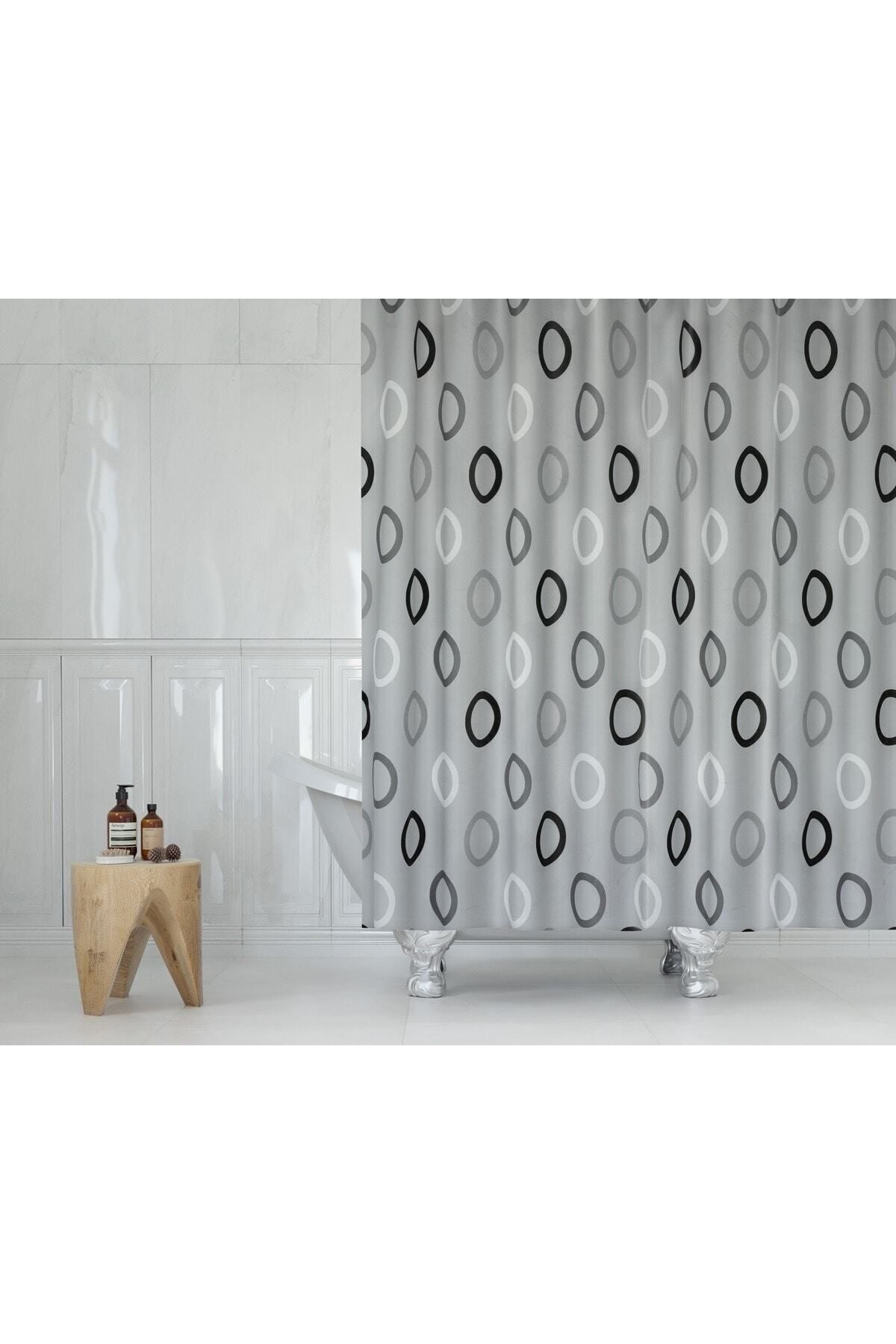 Tropikhome 180 x 200 Gri Desenli Banyo Perdesi — Gri