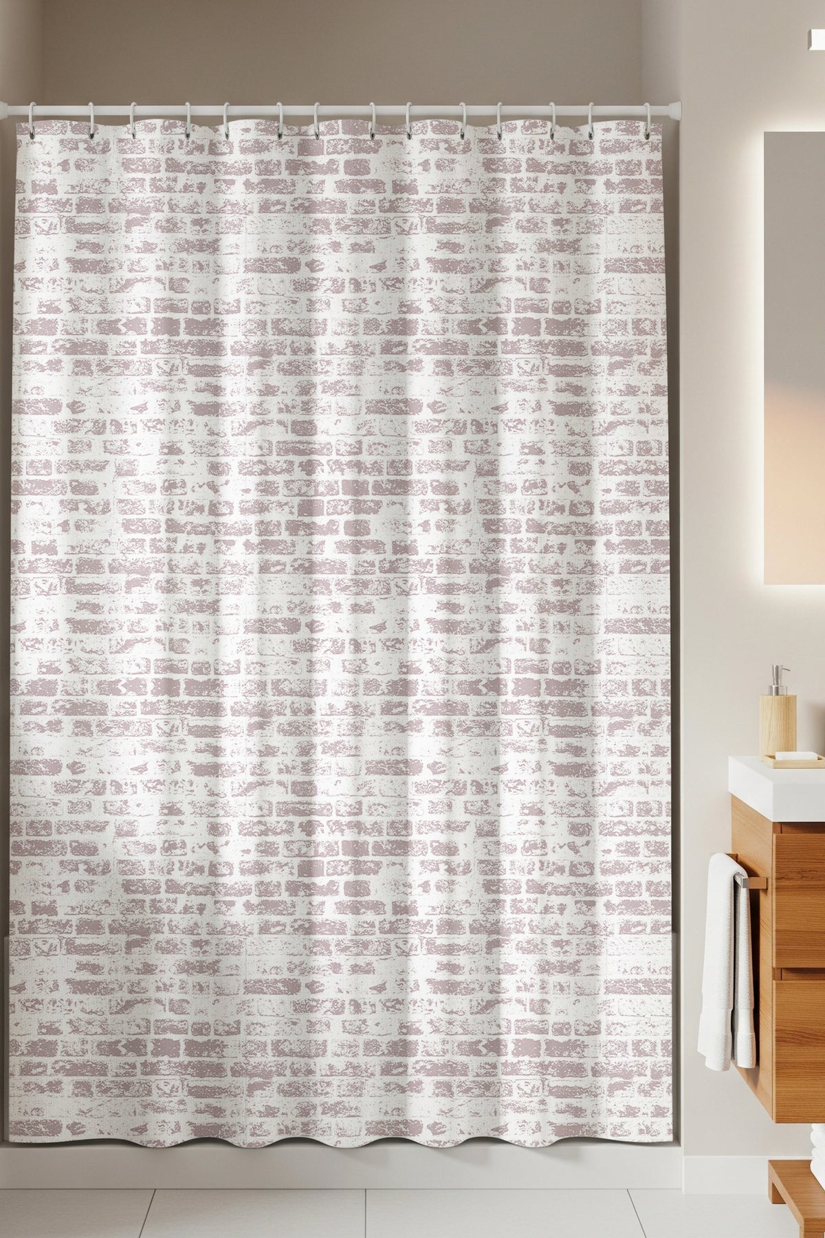 Tropikhome 180 x 200 Kahverengi Tuğla Desenli Banyo Perdesi — Kahverengi
