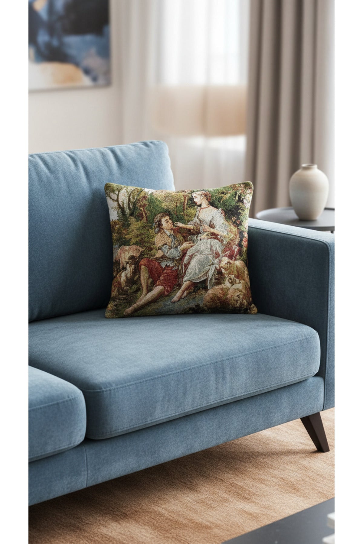 Tropikhome ST-9 Kırsal Ev Desenli 45 x 45 Cm Çift Taraflı Goblen Dokuma Kırlent Kılıfı — Çok Renkli
