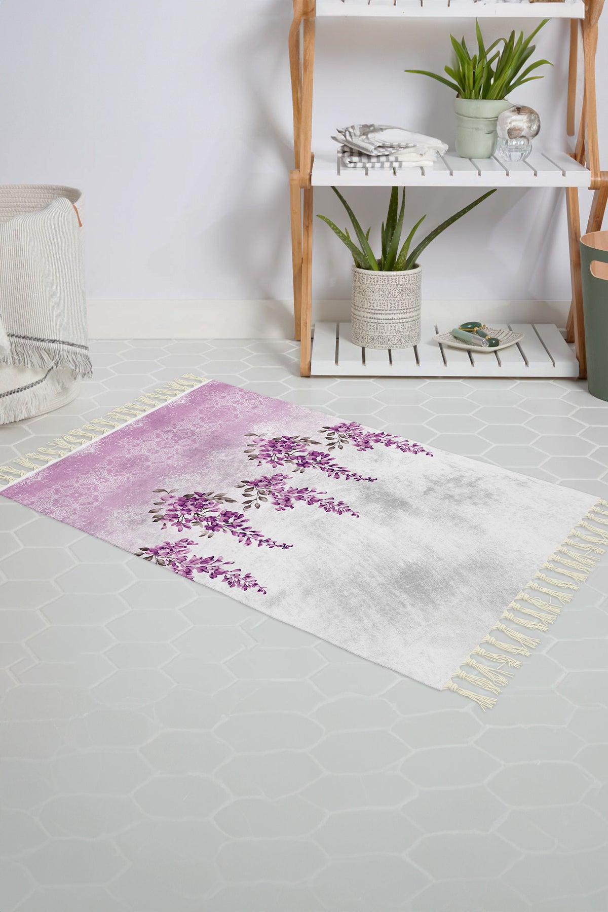 Tropikhome Kaymaz Tabanlı Dijital Baskılı 50x80cm Püsküllü Banyo Paspası — 7359